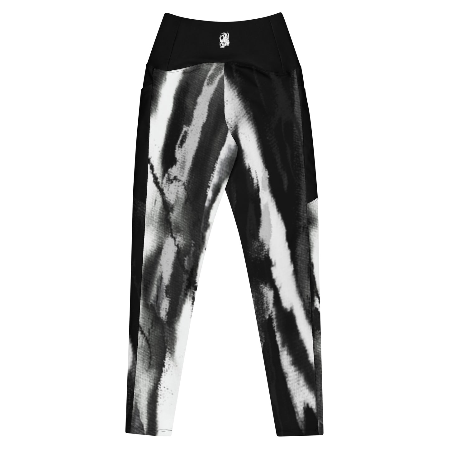 Back view of the Hellbeing activewear grayscale women's recycled crossover leggings