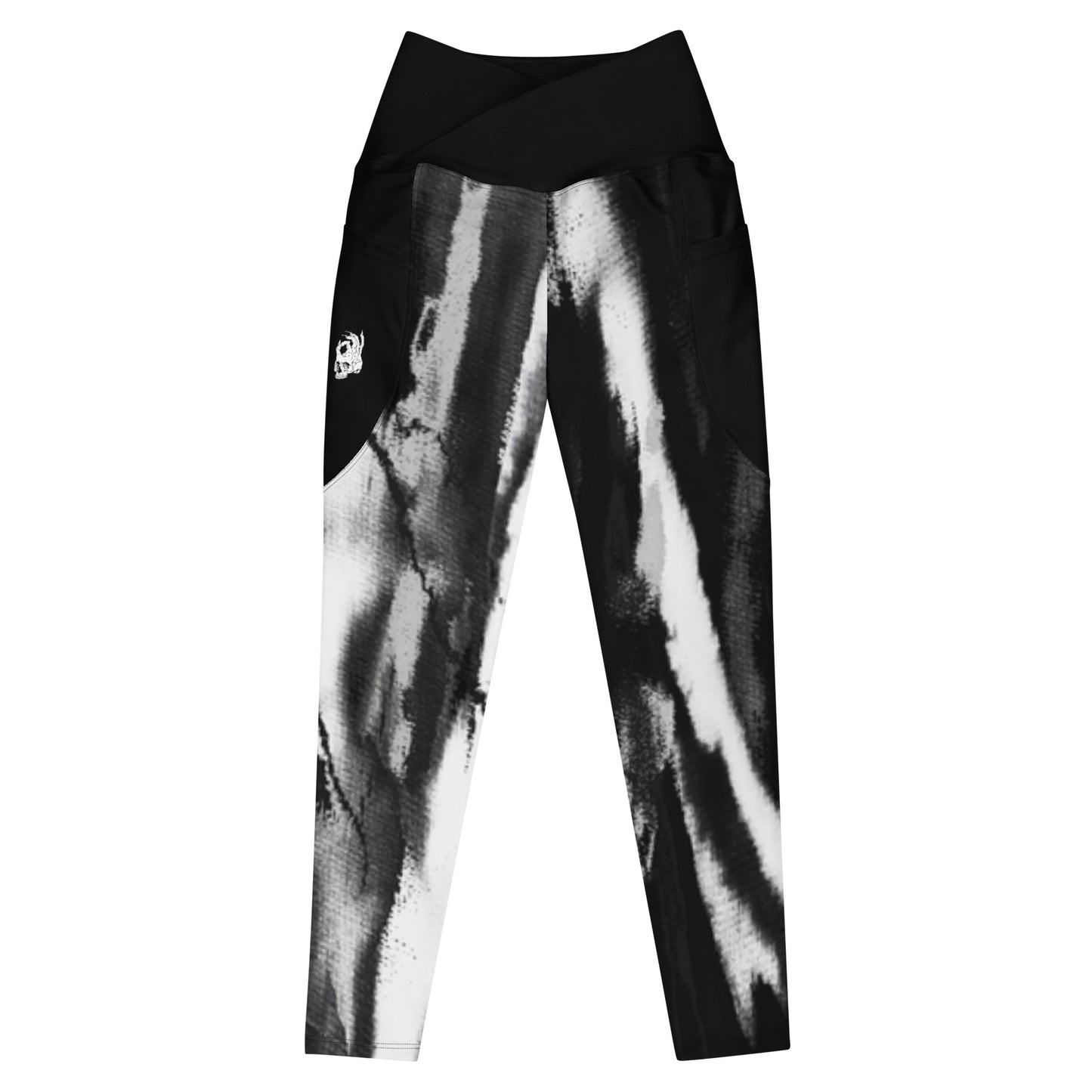 Front view of the Hellbeing activewear grayscale women's recycled crossover leggings