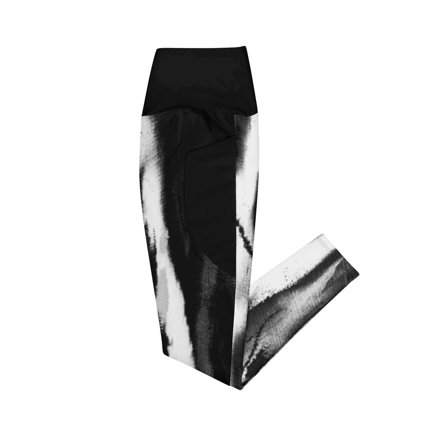 Side view of the Hellbeing activewear grayscale women's recycled crossover leggings