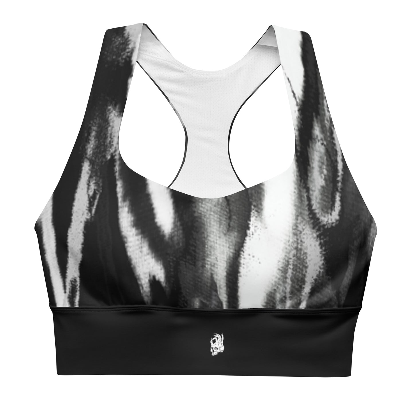 Front view of the Hellbeing grayscale women's sports bra