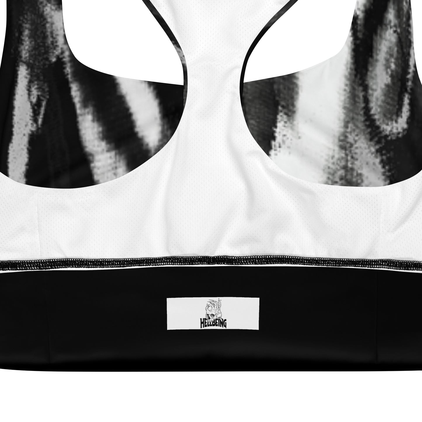 Inside label view of the Hellbeing grayscale women's sports bra