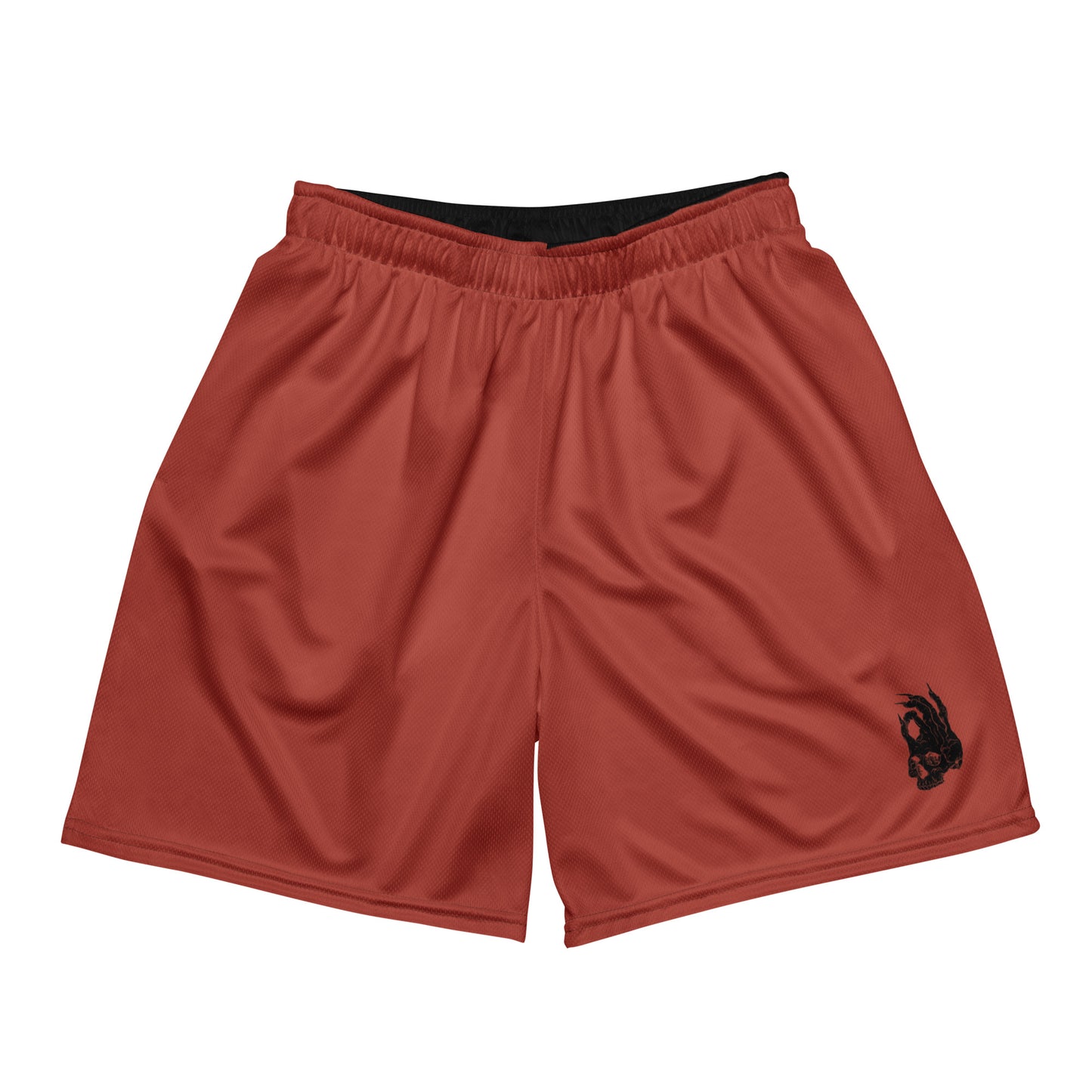 Front view of the Hellbeing recycled mesh shorts in Red
