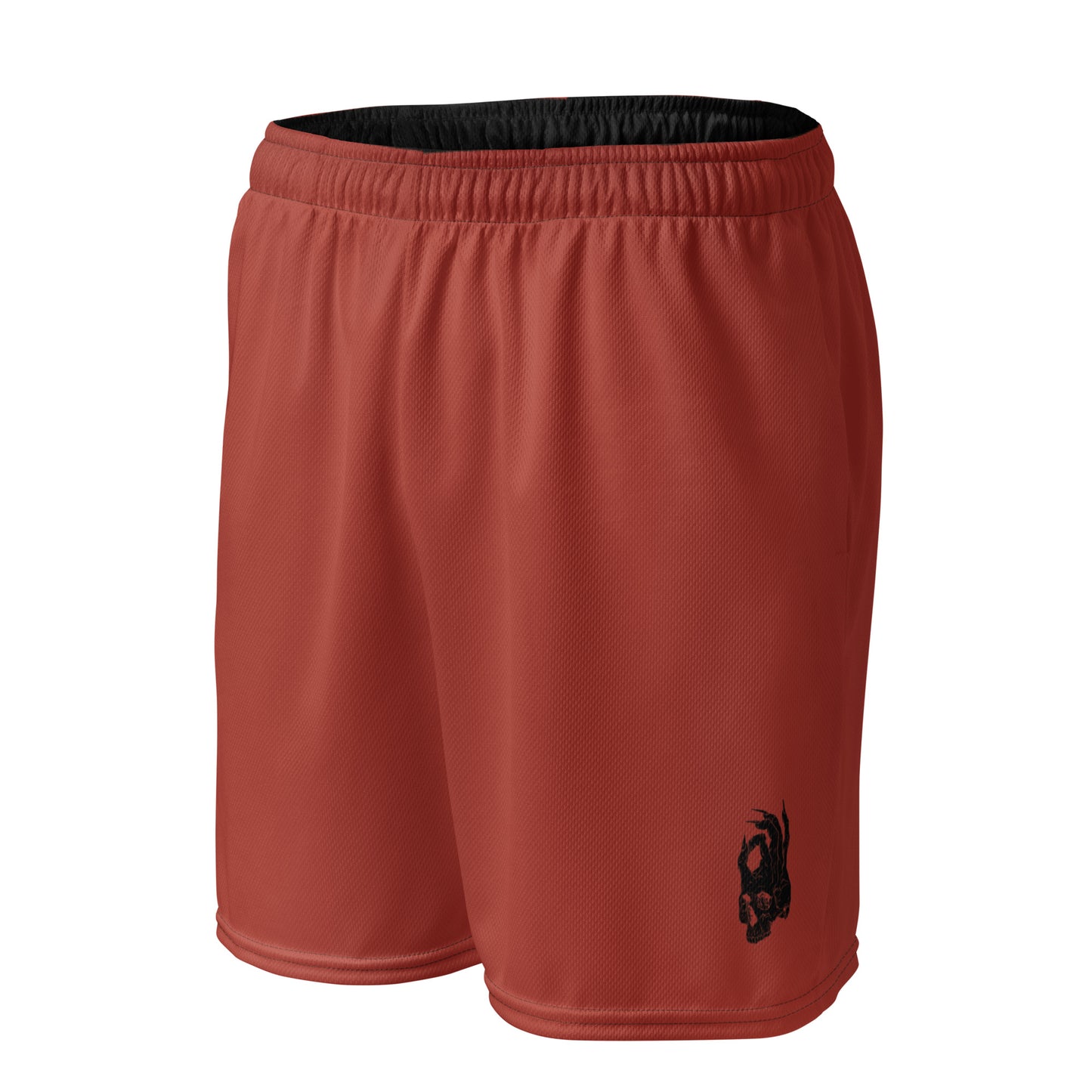 Front side view of the Hellbeing recycled mesh shorts in Red