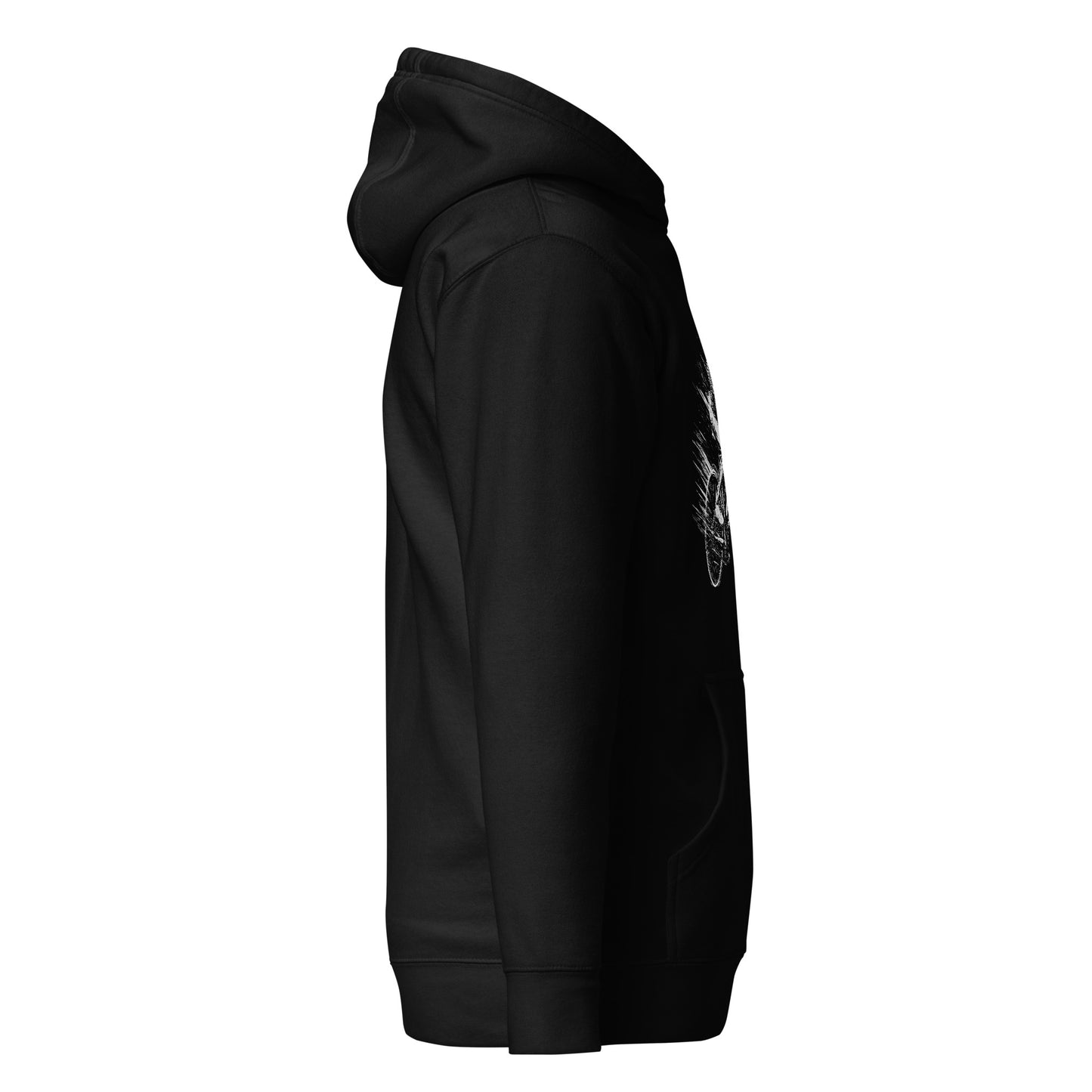 Right side view of the Hellbeing Cycling skeleton black hoodie
