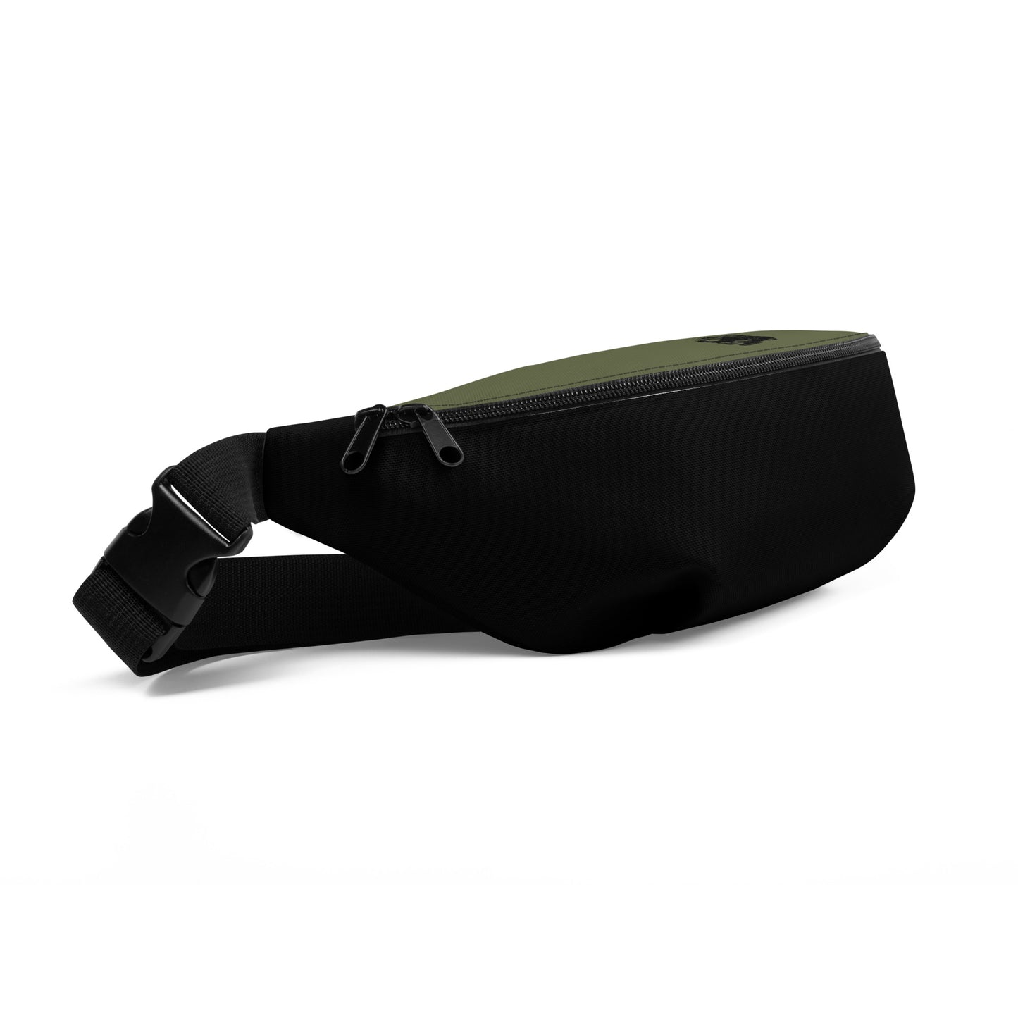 Front angle view of Hellbeing black and green fanny pack