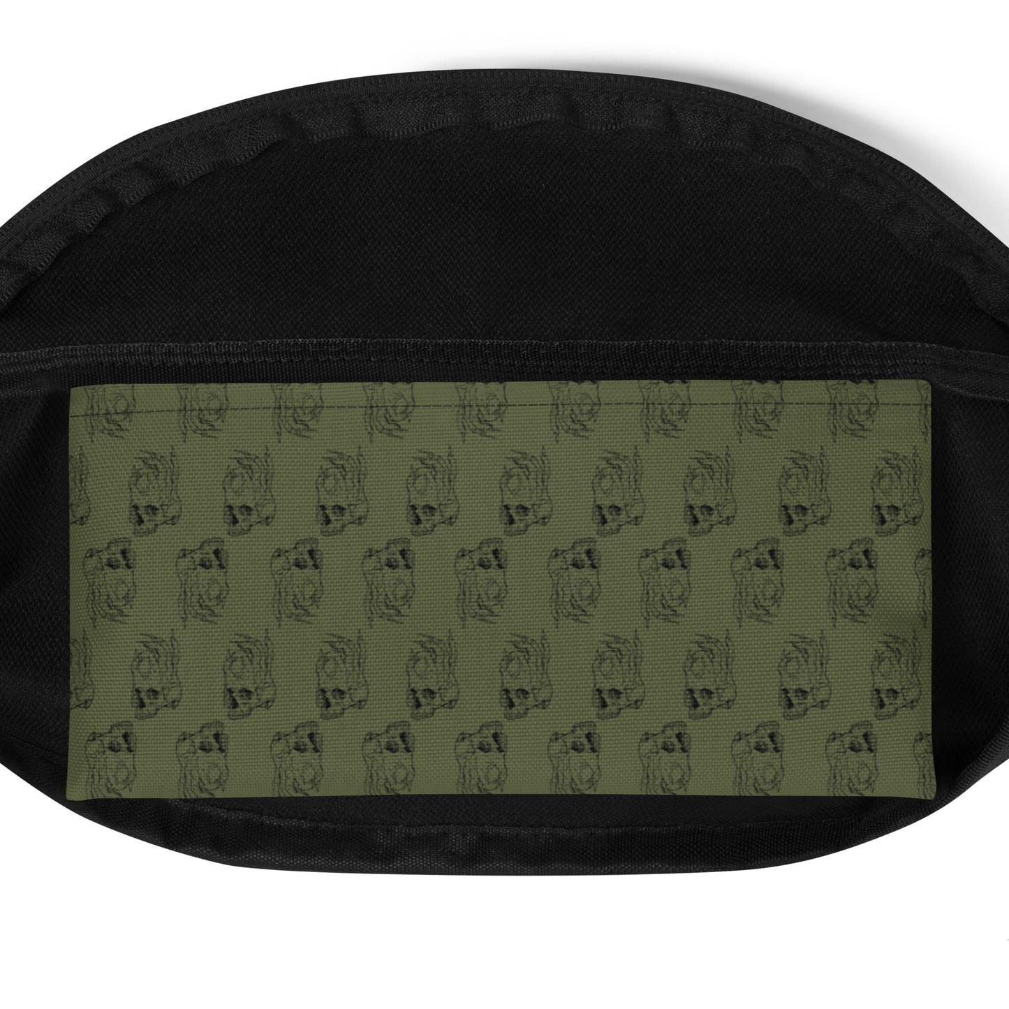 Inside view of Hellbeing black and green fanny pack