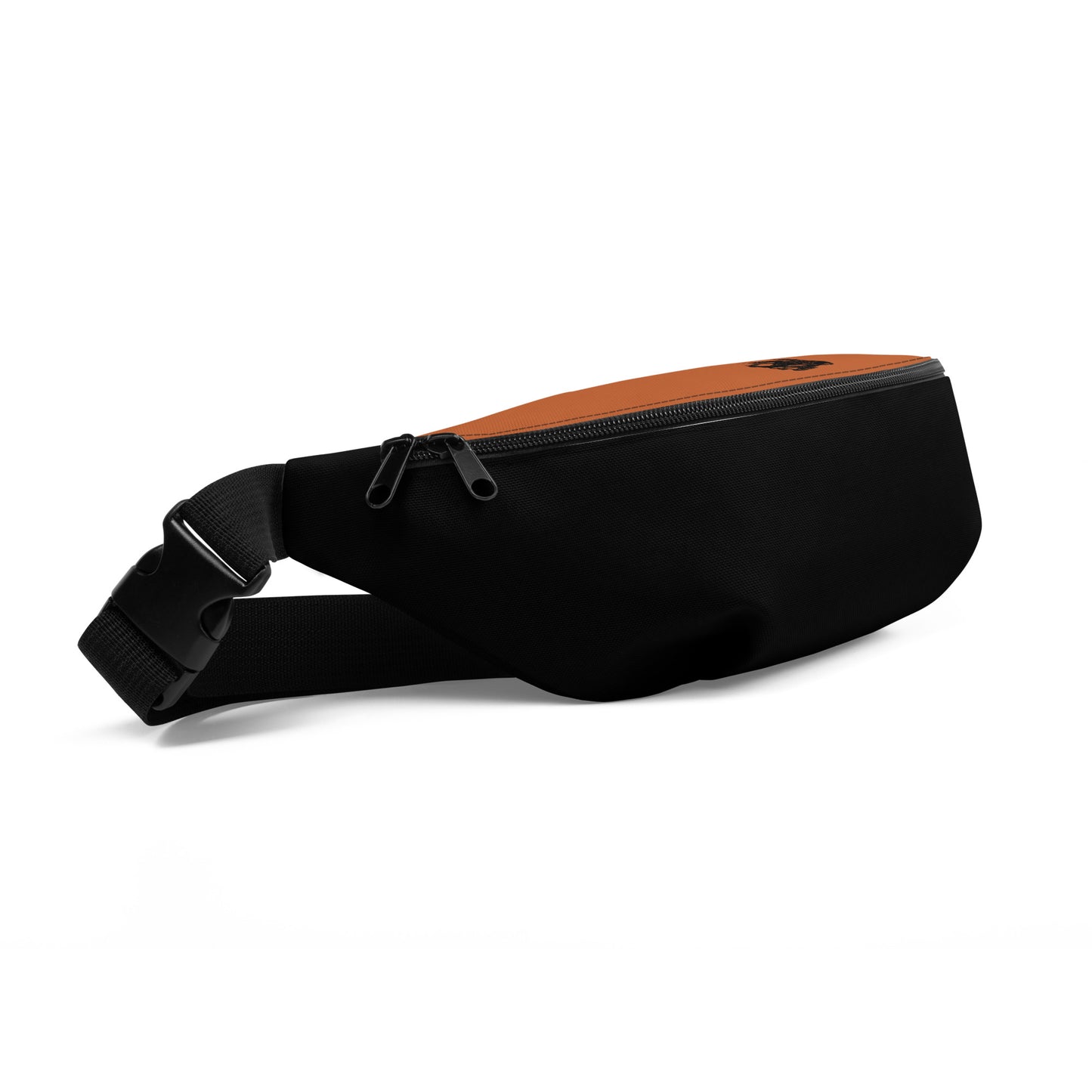 Front angle view of Hellbeing black and orange fanny pack