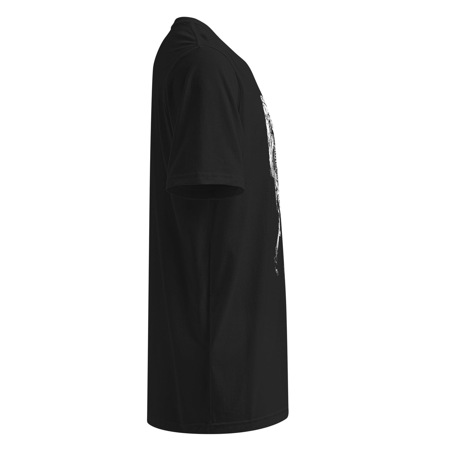 Right side view of the Hellbeing Under Armour hiking skeleton black t-shirt