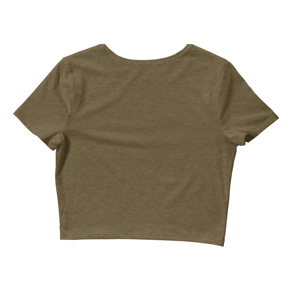 Back view of the Hellbeing olive green hiking skeleton crop top