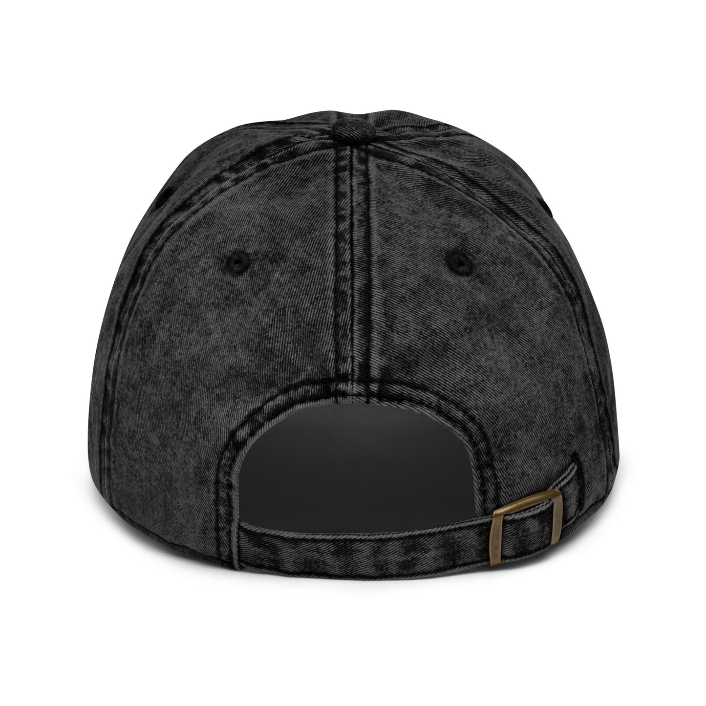 Back view of the Hellbeing skull embroidered vintage black hat