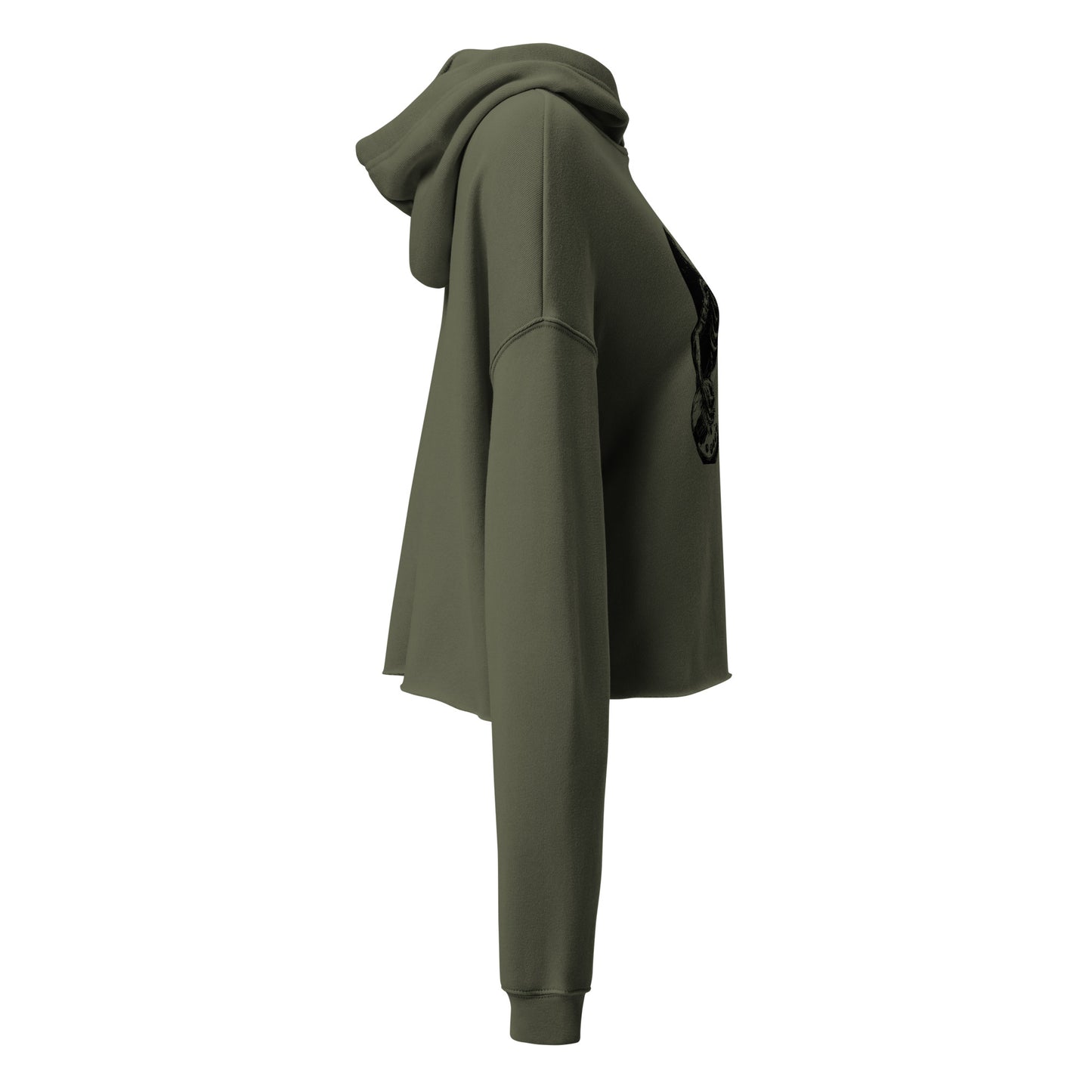 Right side view of the Hellbeing Sonic Overlord skeleton guitarist women's green cropped hoodie