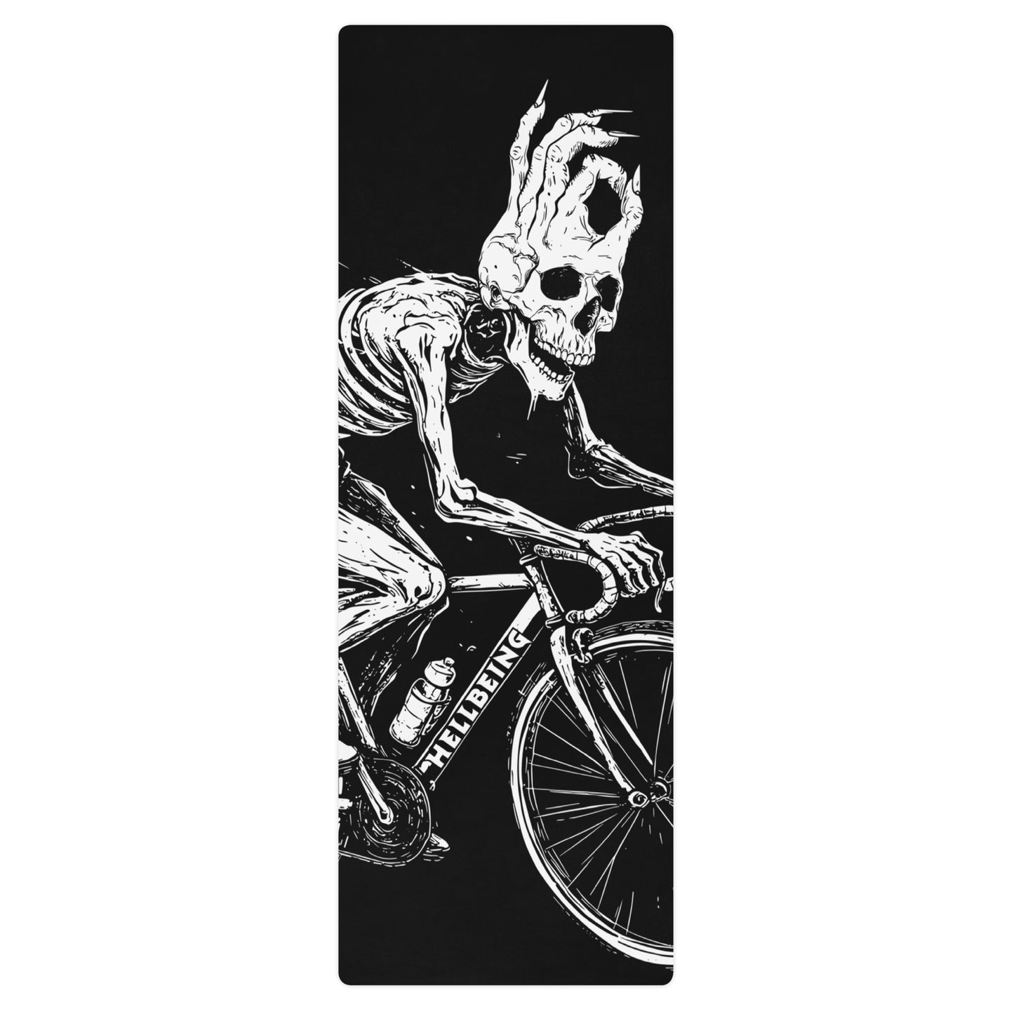 Hellbeing black and white cycling rubber Yoga mat with an anti-slip rubber bottom and microsuede top.
