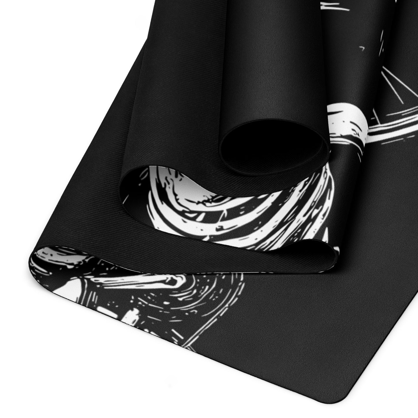 Zoomed in view of the Hellbeing black and white Cycling rubber Yoga mat with an anti-slip rubber bottom and microsuede top.