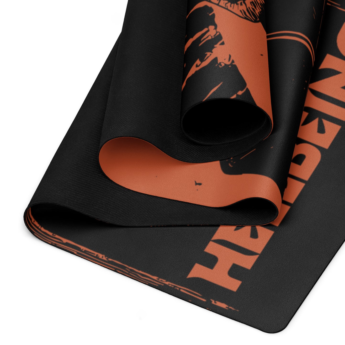 Zoomed in view of the Hellbeing black and red Lucifer, rubber Yoga mat with an anti-slip rubber bottom and microsuede top.