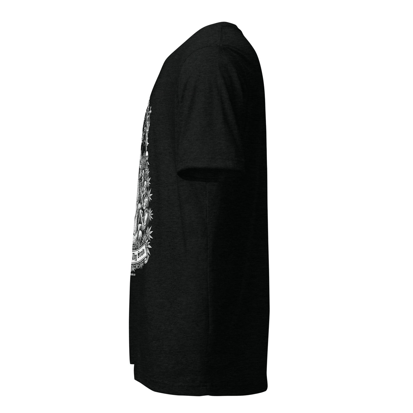 Hellbeing Hallowed Be Thy Strain solid black tri-blend t-shirt, left side view