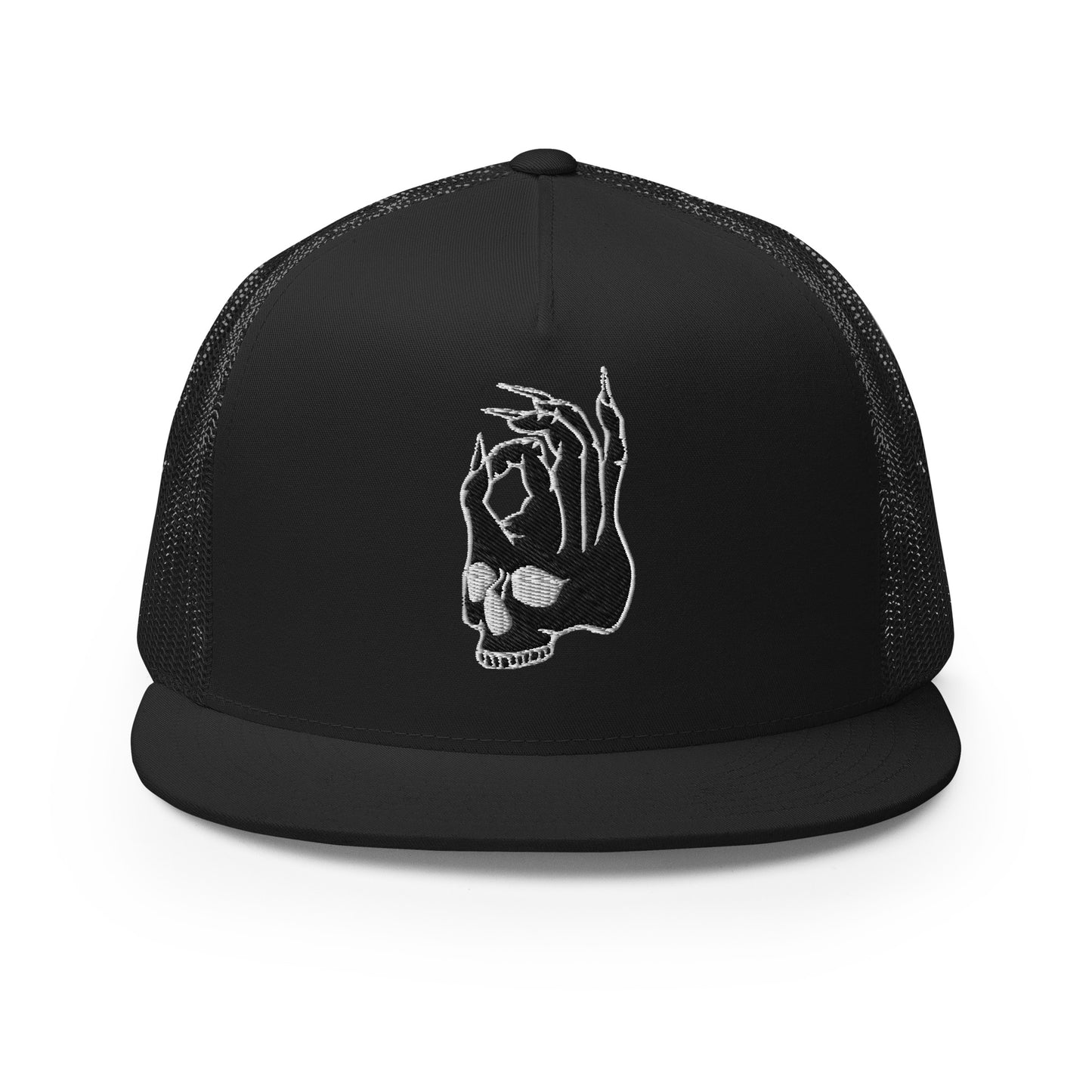 Hellbeing Skull black on black 5 panel trucker cap