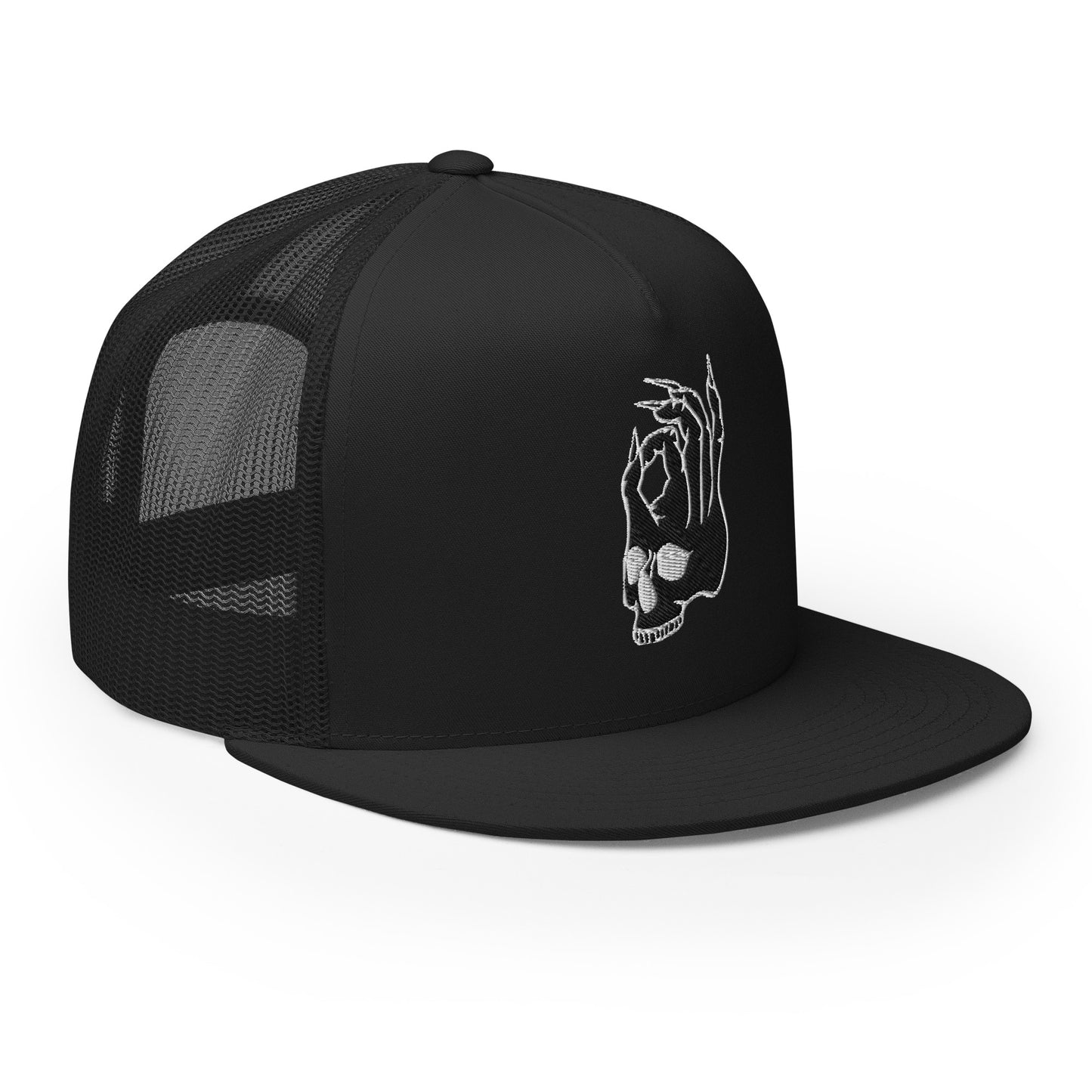 Hellbeing Skull black on black 5 panel trucker cap