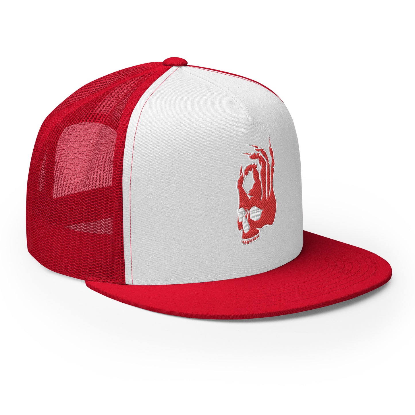 Hellbeing Skull red and white 5 panel trucker cap