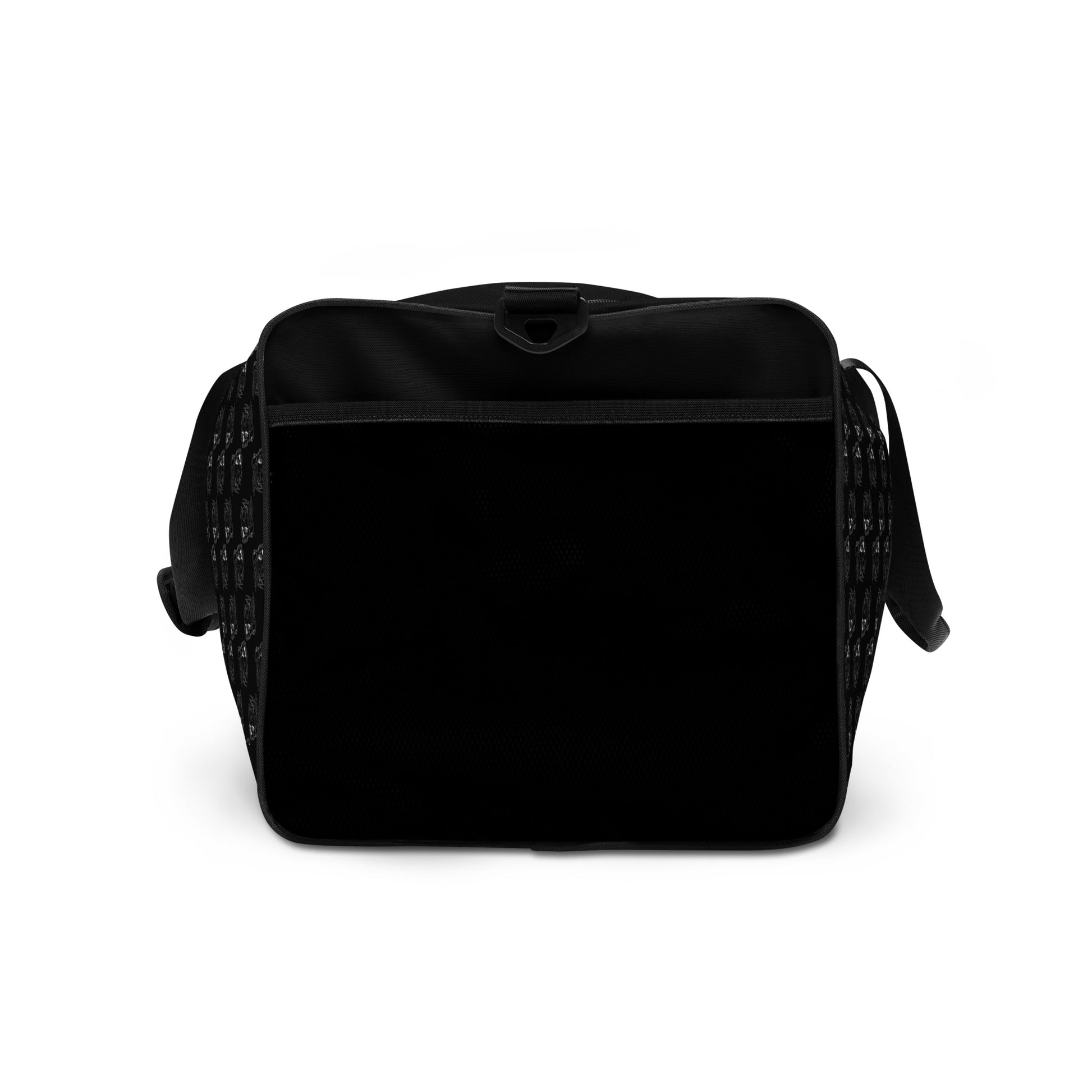 Hellbeing black and white skull logo pattern gym duffle bag right side view