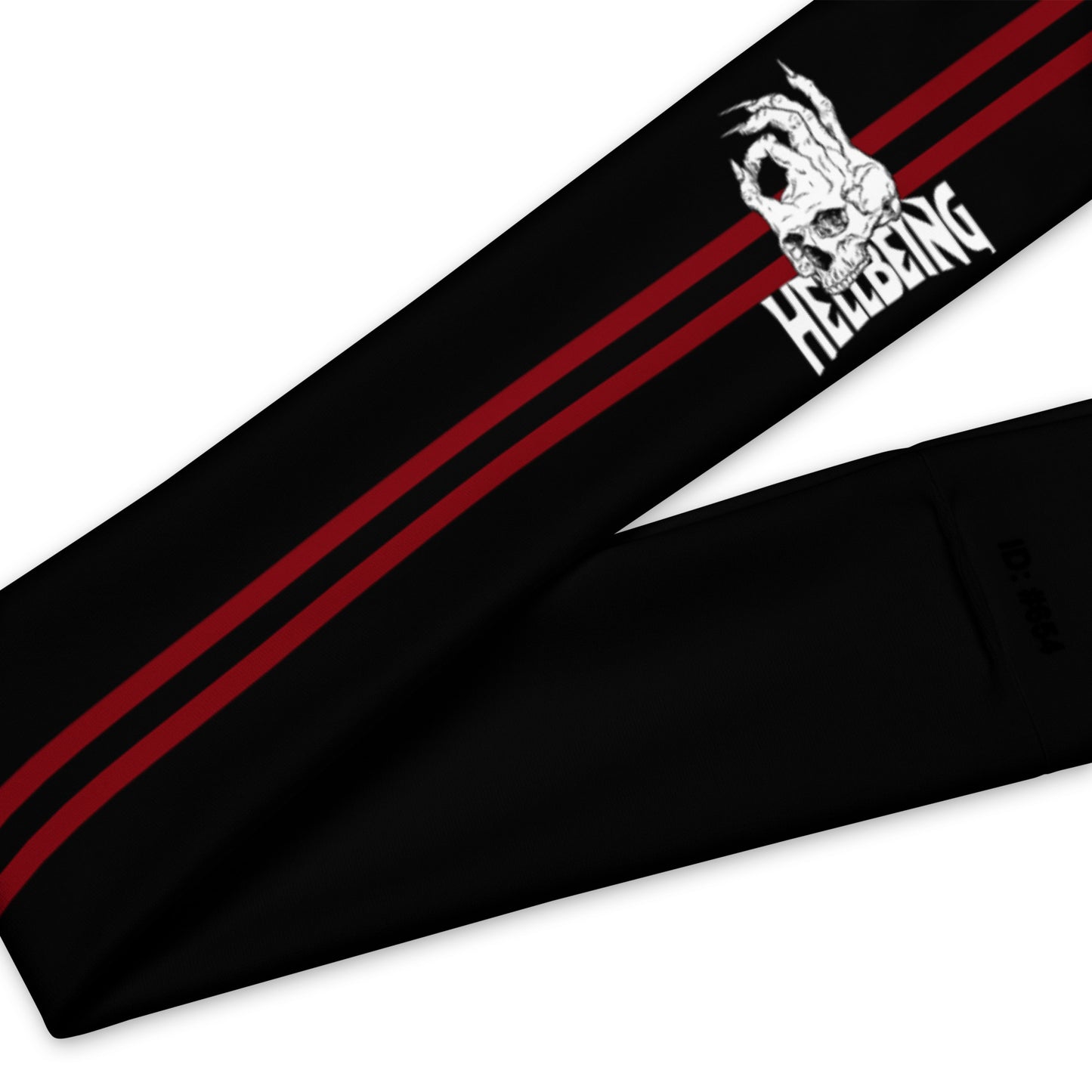 Hellbeing skull logo headband in black and red zoomed in 