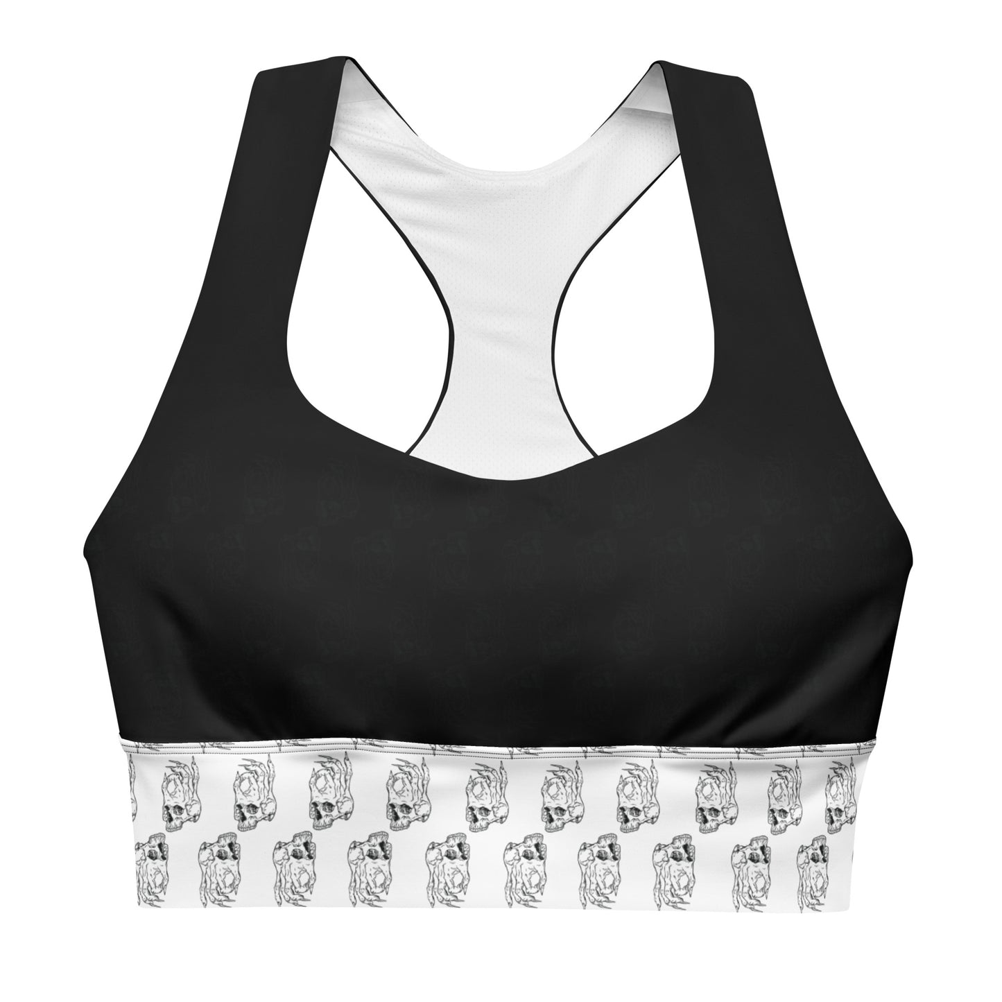 Hellbeing skull logo black and white longline sports bra