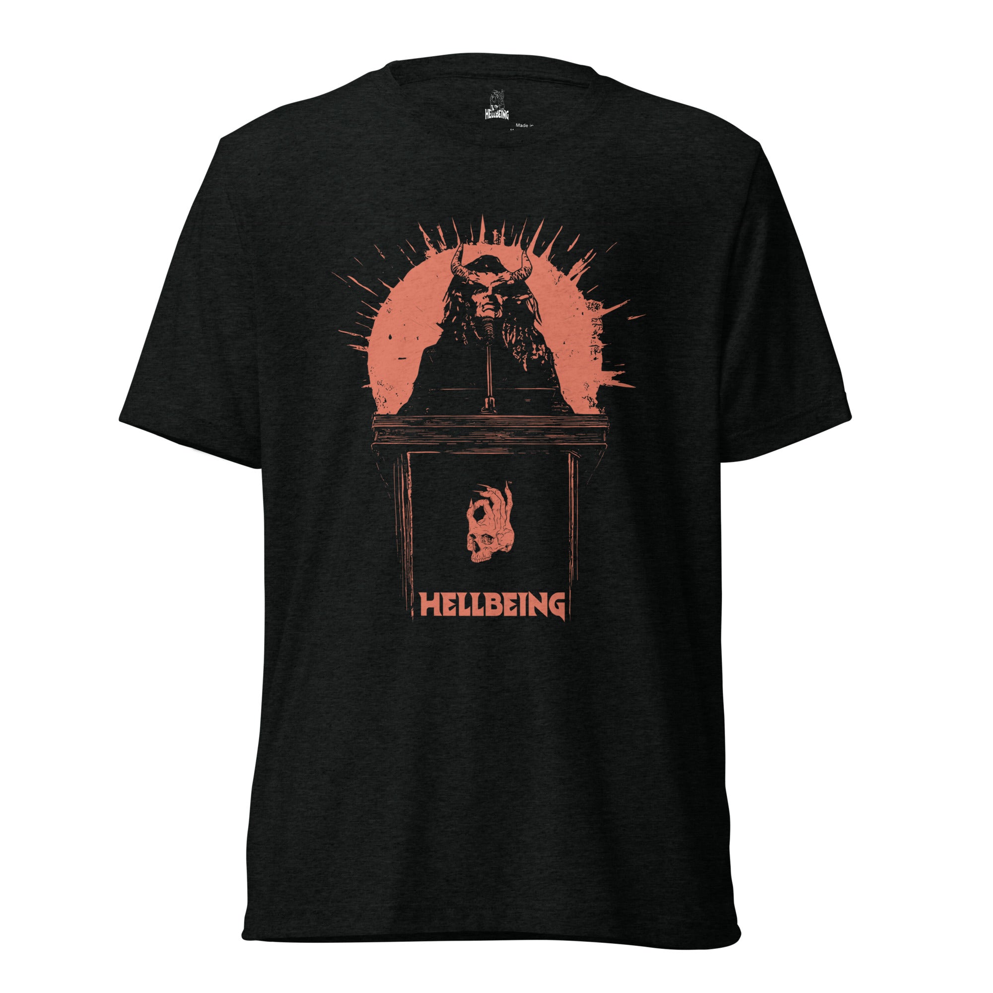 Hellbeing Lucifer's Pulpit tri-blend tee in black, front view