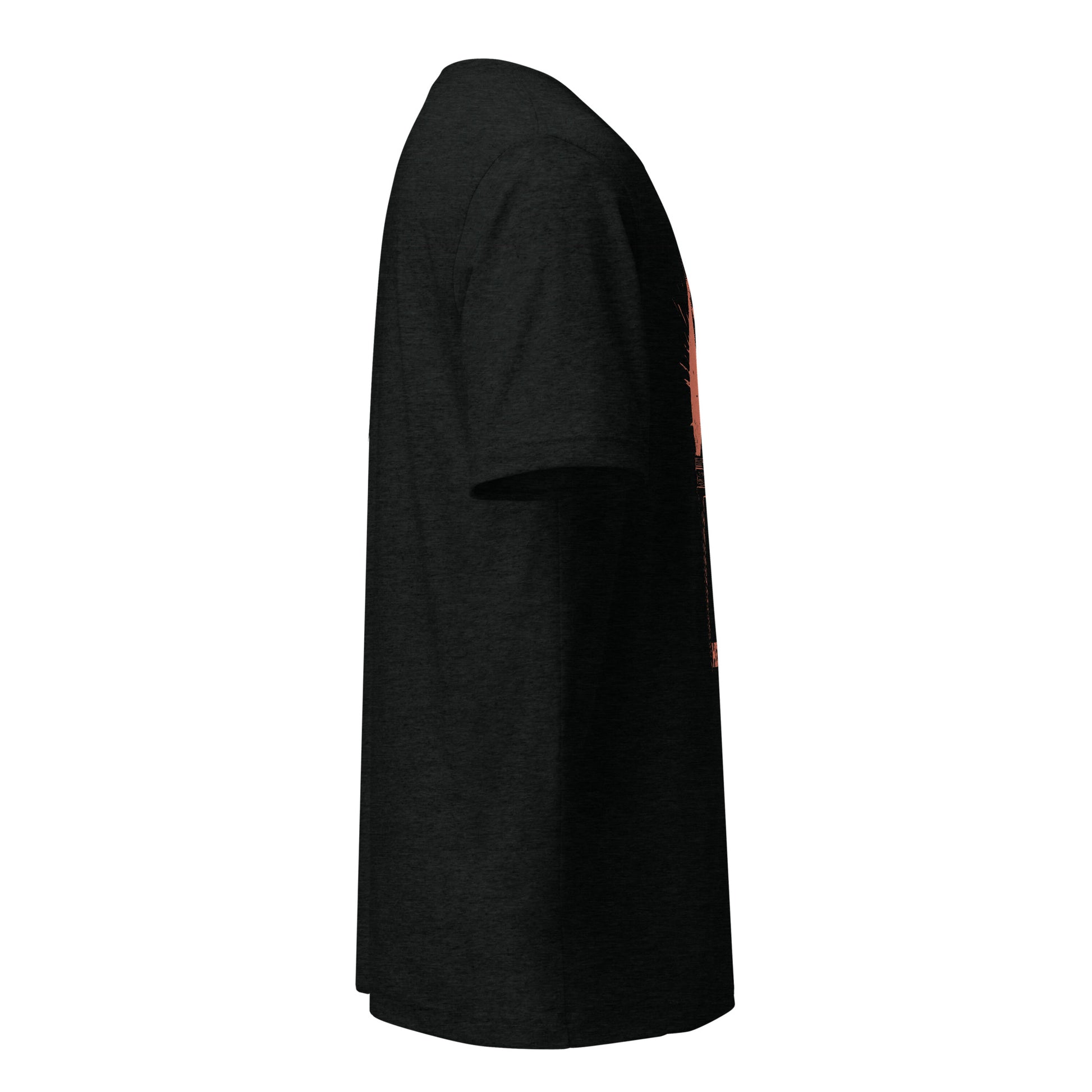 Right side view of the Hellbeing Lucifer's pulpit unisex black tri-blend t-shirt