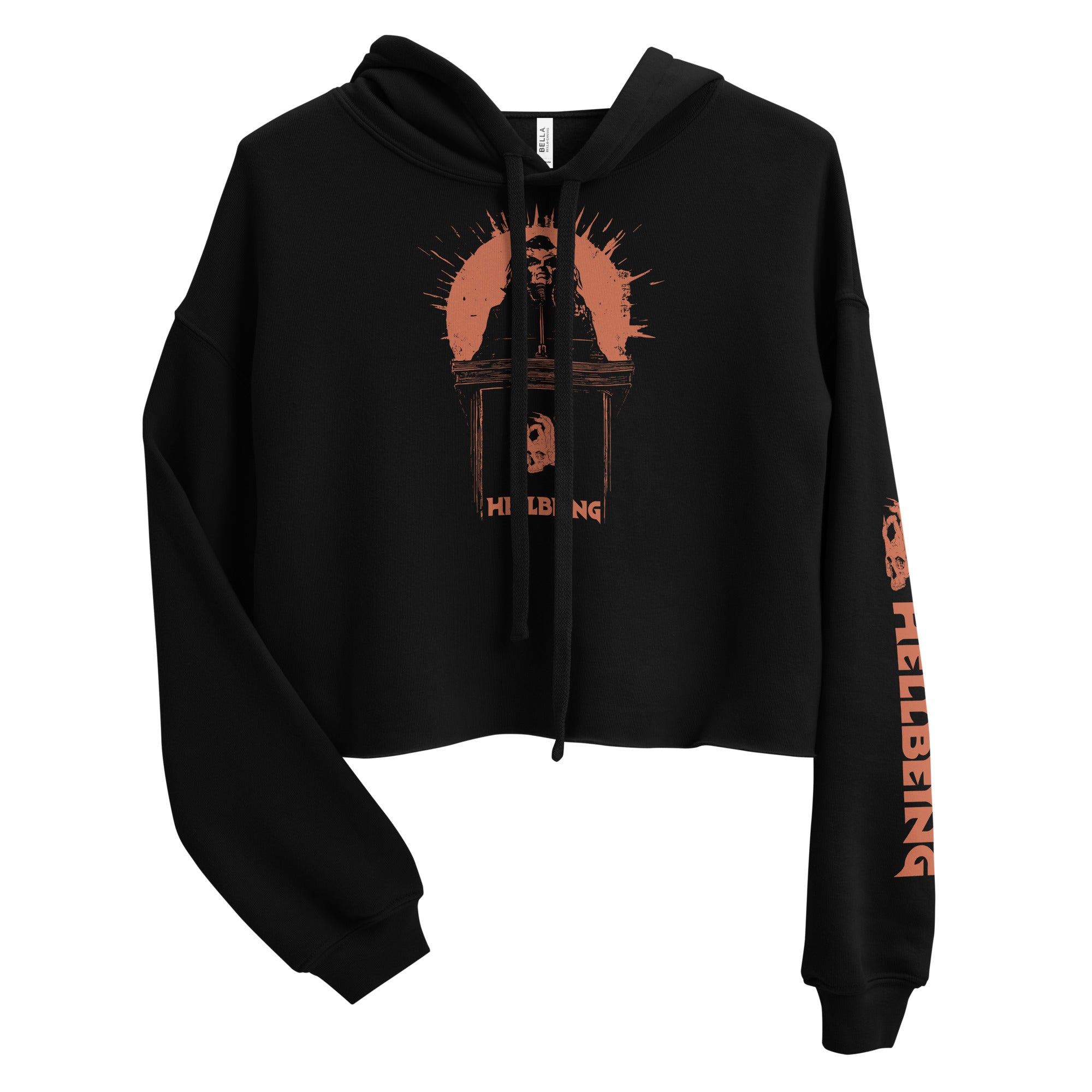 Hellbeing Lucifer's Pulpit crop hoodie in black, front view
