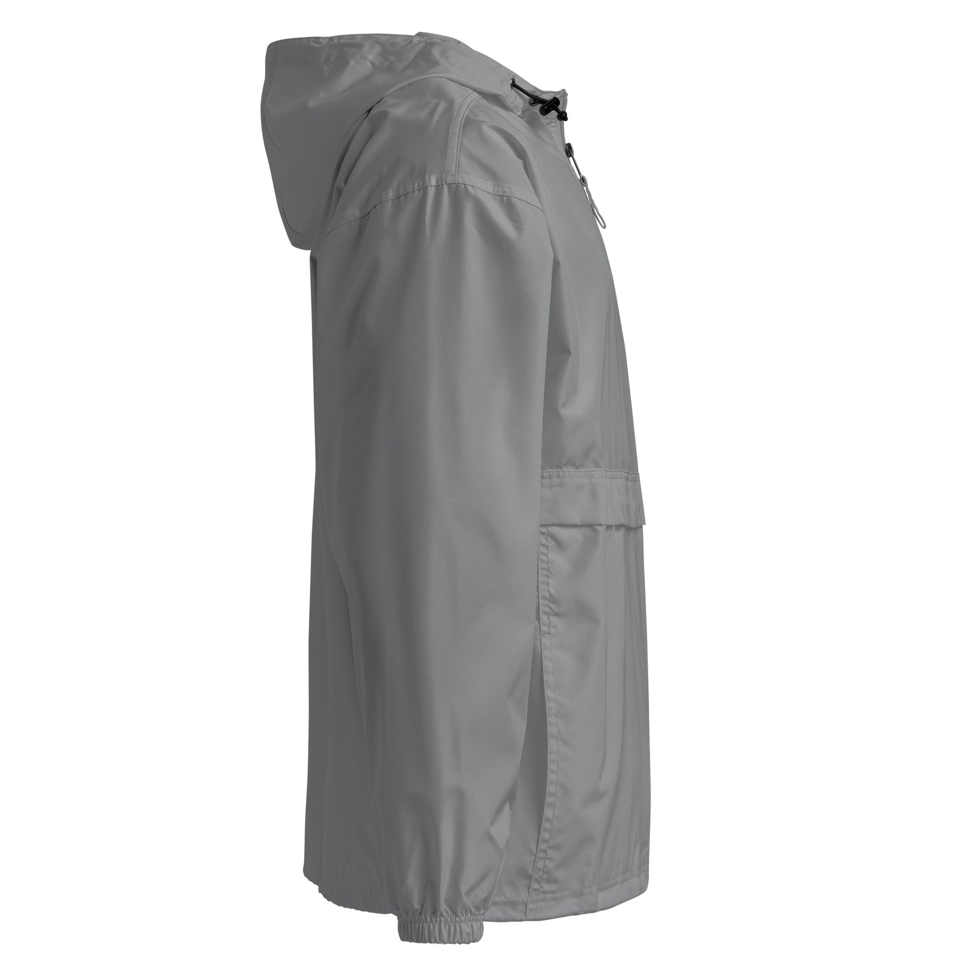 Right side view of Gray Hellbeing Embroidered Champion packable jacket