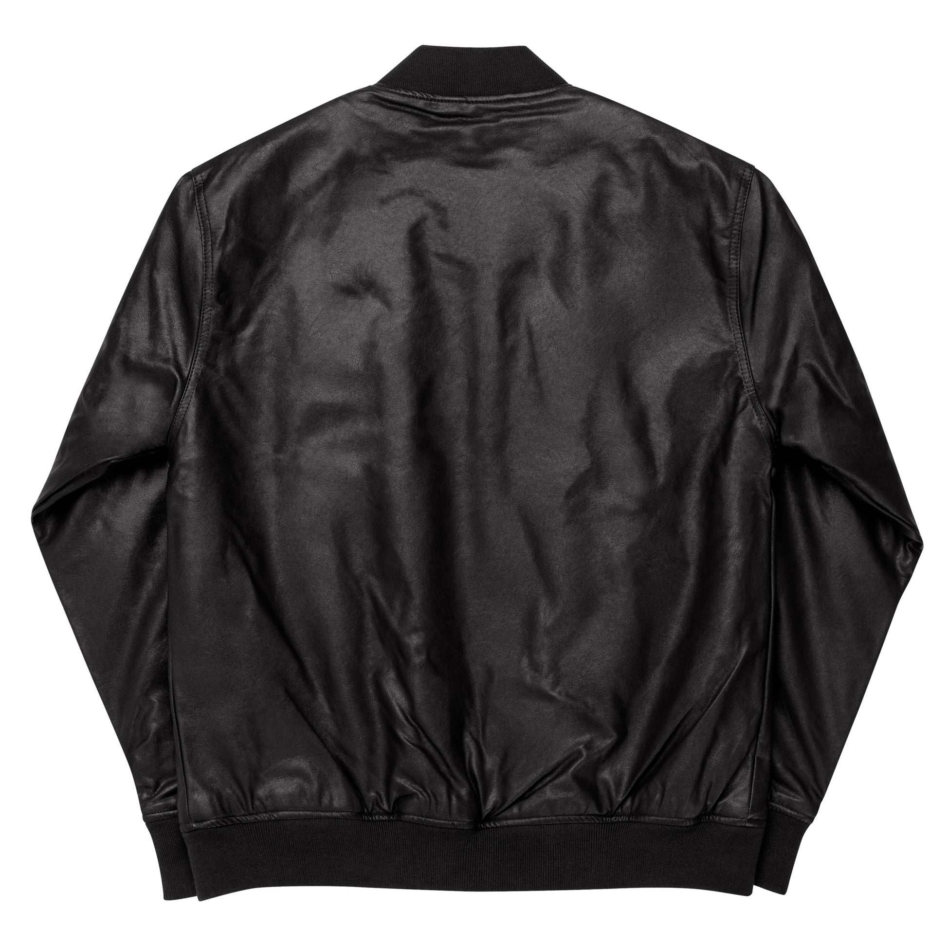 Hellbeing embroidered skull logo faux leather black bomber jacket from the back