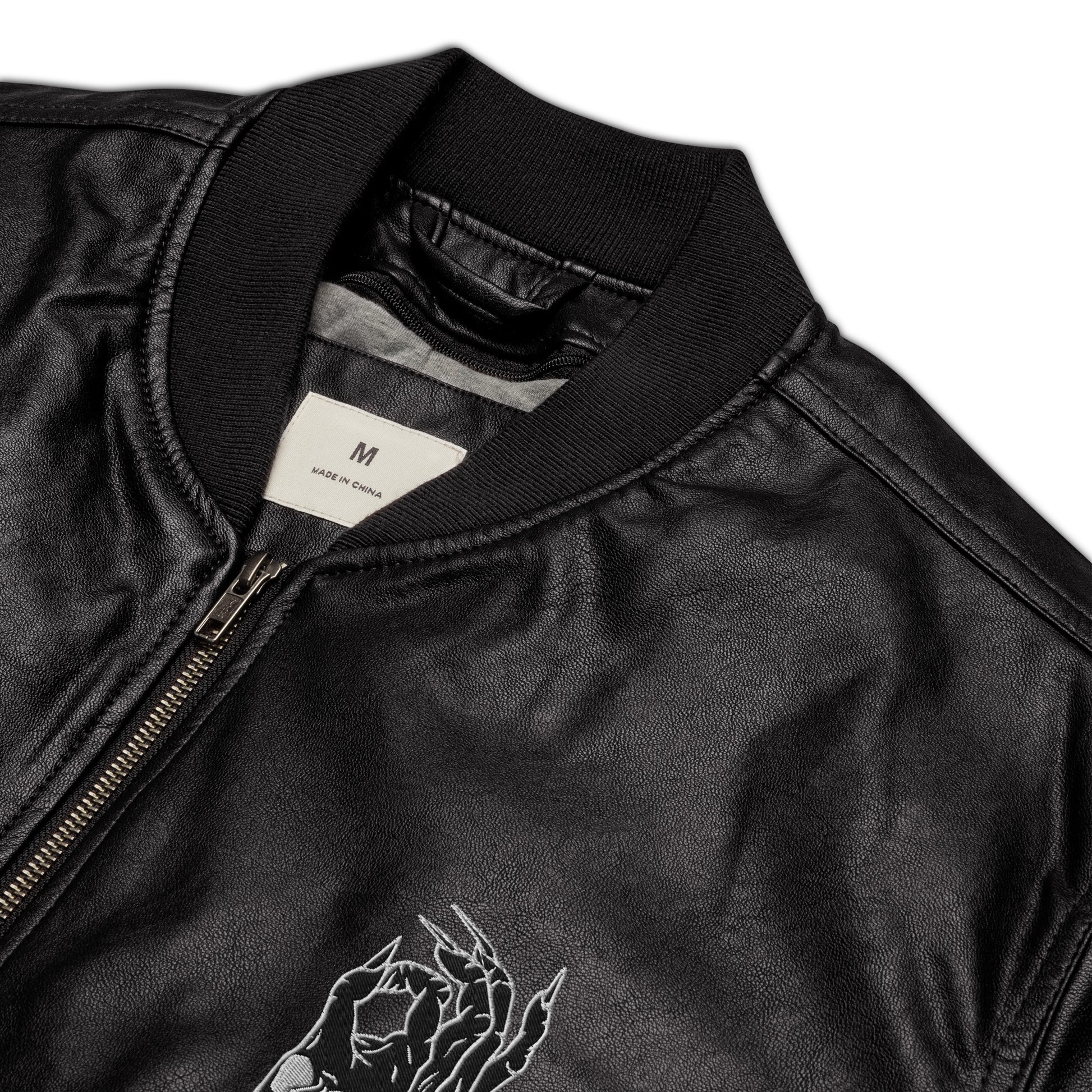 Hellbeing embroidered skull logo faux leather black bomber jacket product details