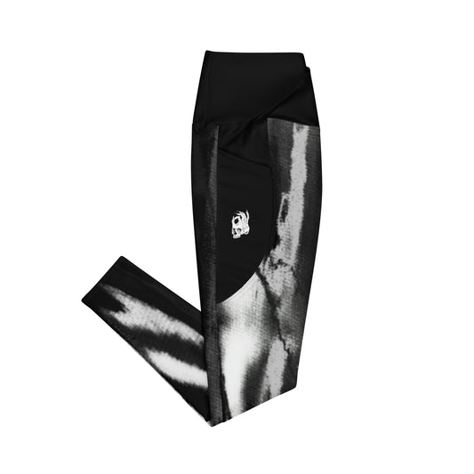 Side view of the Hellbeing activewear grayscale women's recycled crossover leggings