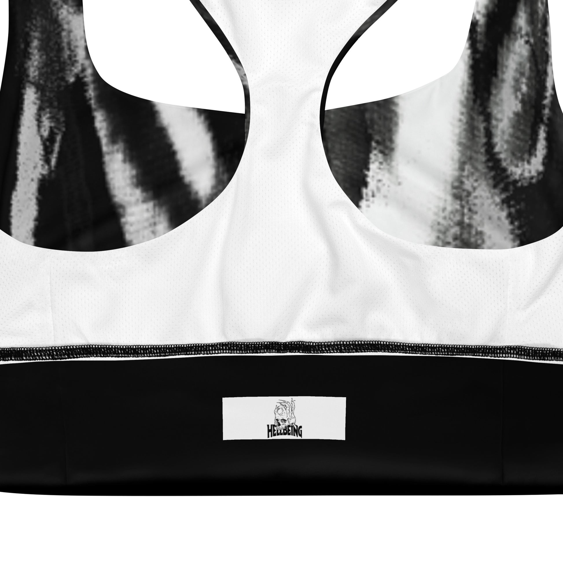 Inside label view of the Hellbeing grayscale women's sports bra