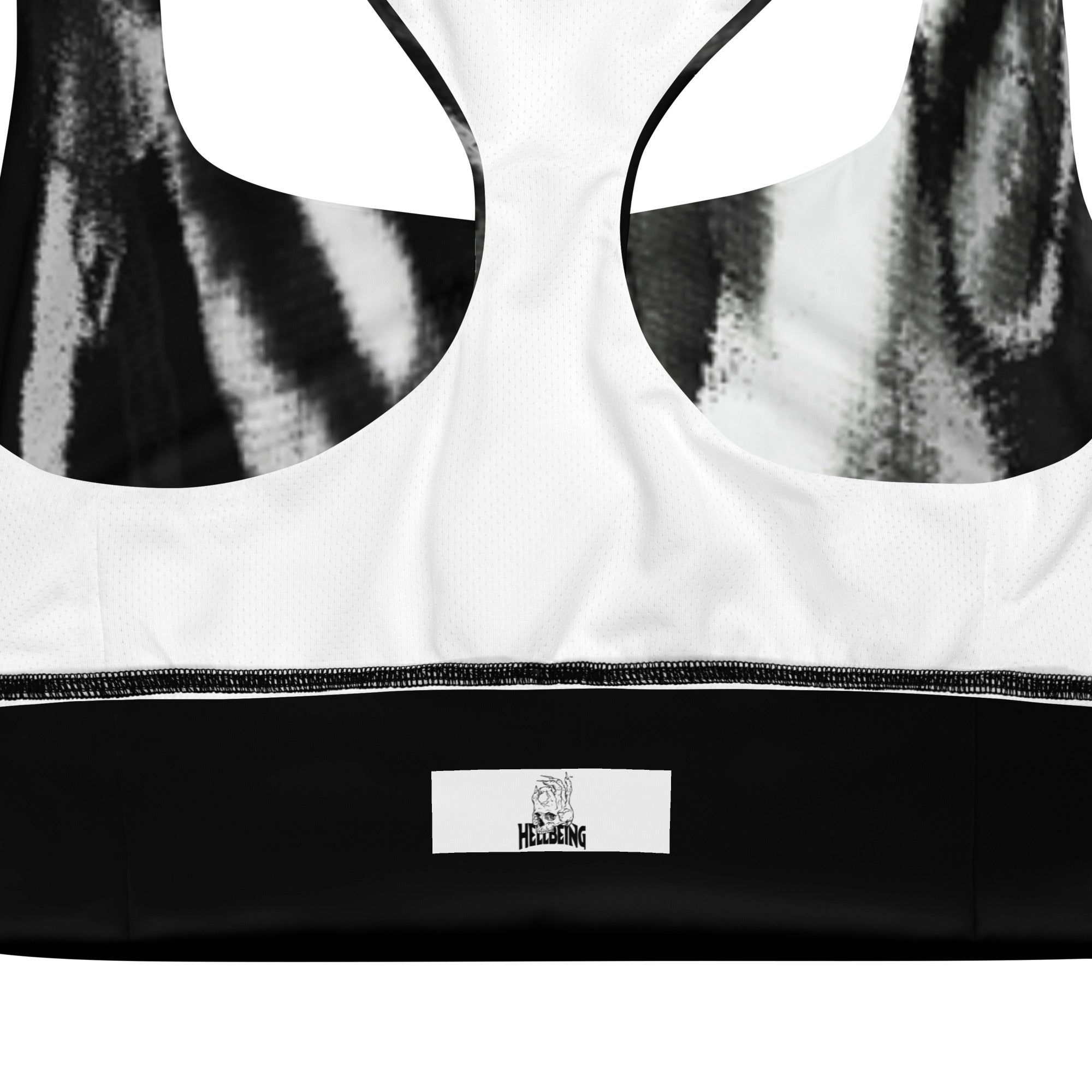 Hellbeing grayscale 2.0 longline sports bra, inside label detail