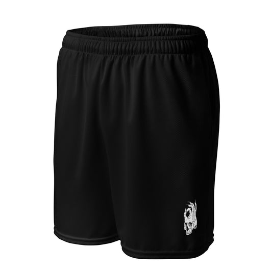 Front side view of the Hellbeing recycled mesh shorts in black