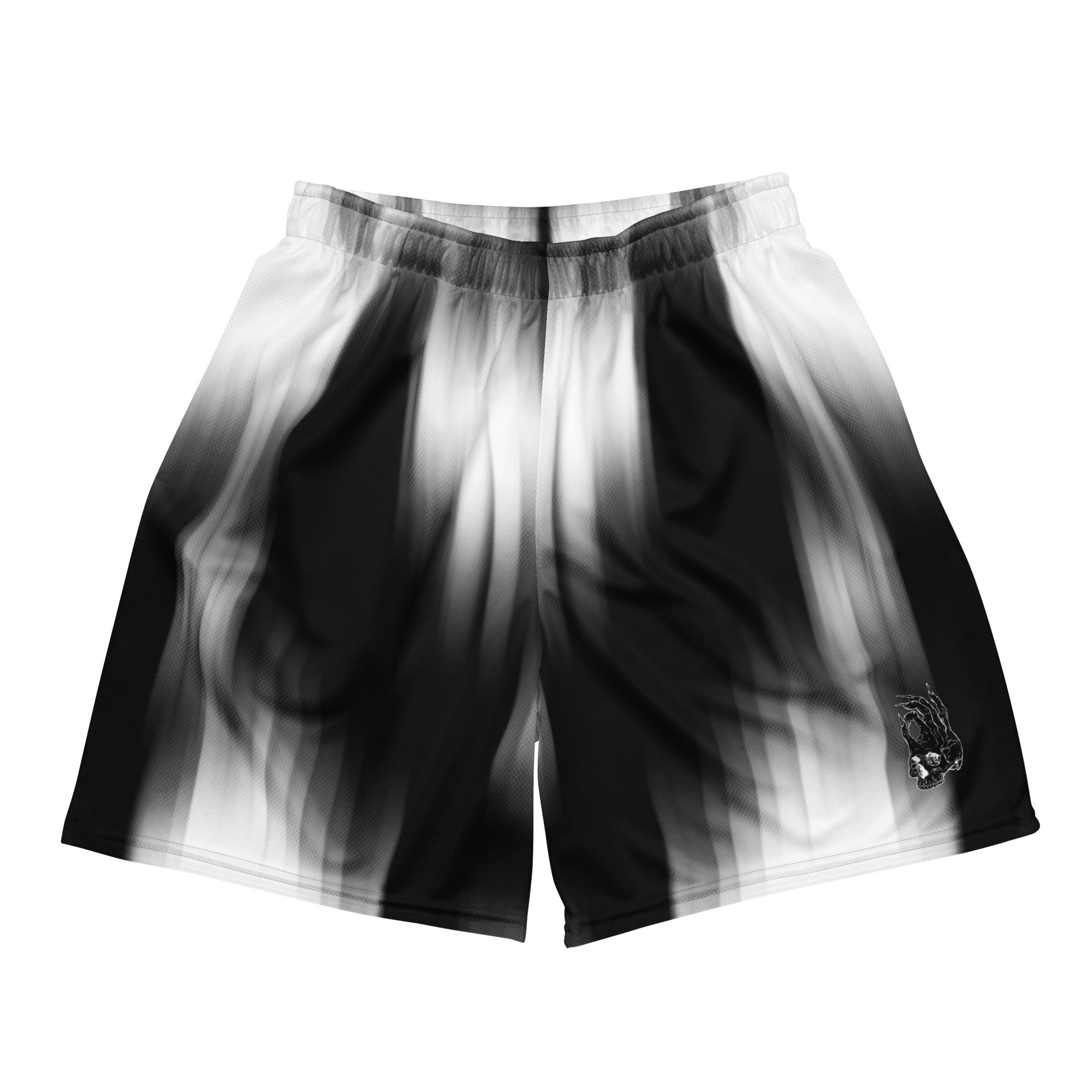 Hellbeing grayscale mesh gym shorts, front detail