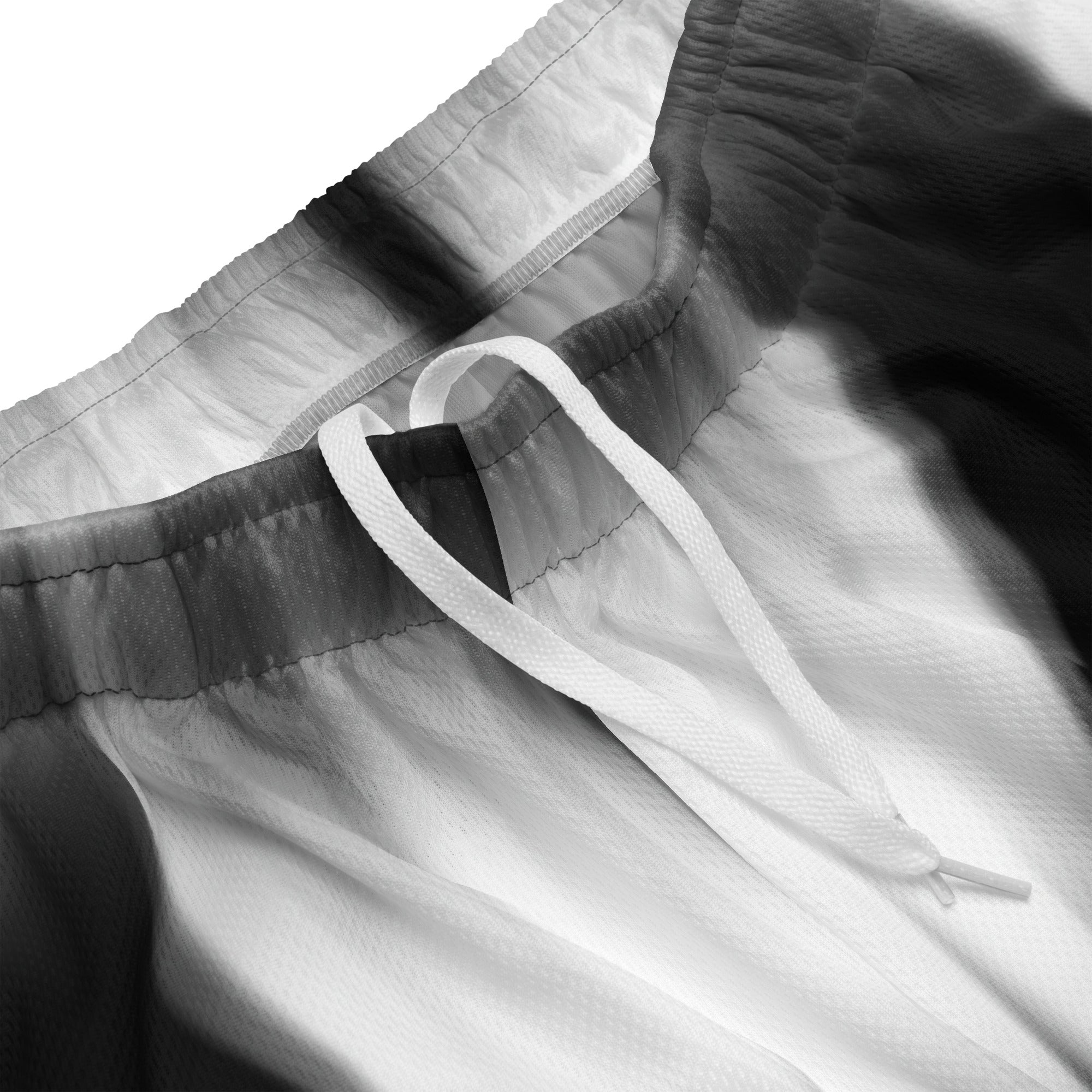 Hellbeing grayscale mesh gym shorts, waistband detail