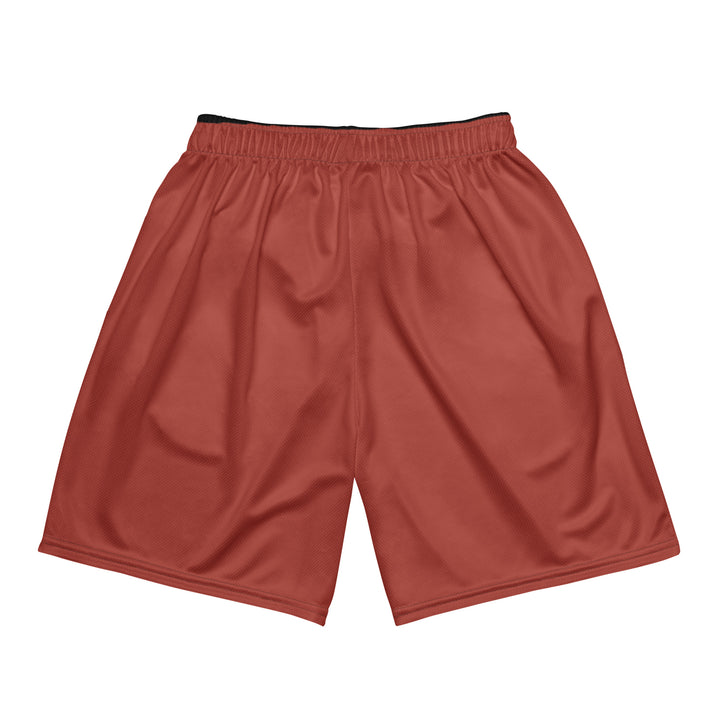 Hellbeing red mesh gym shorts, back view