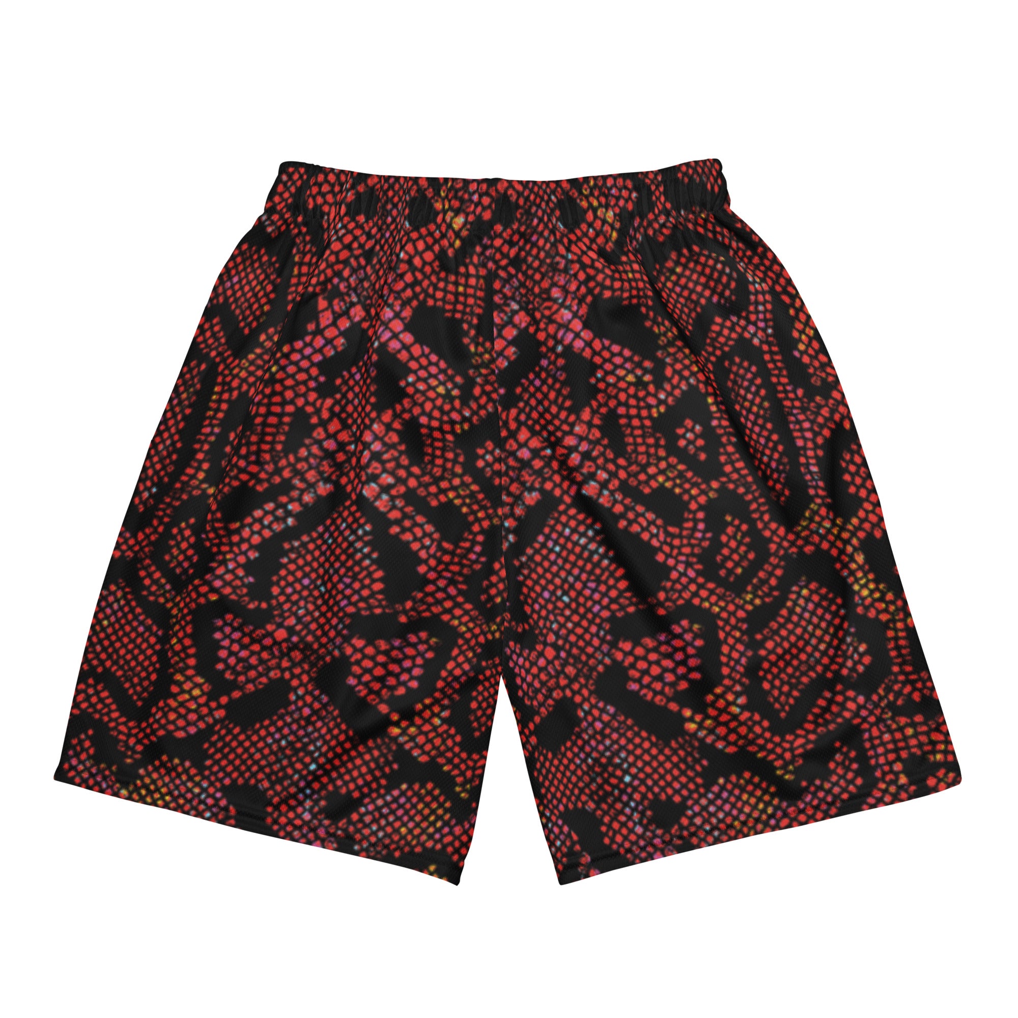Hellbeing serpent snakeskin mesh gym shorts, back view