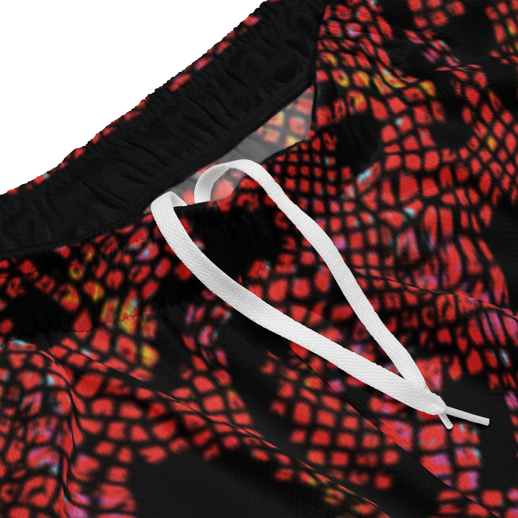 Hellbeing serpent snakeskin mesh gym shorts, waistband detail