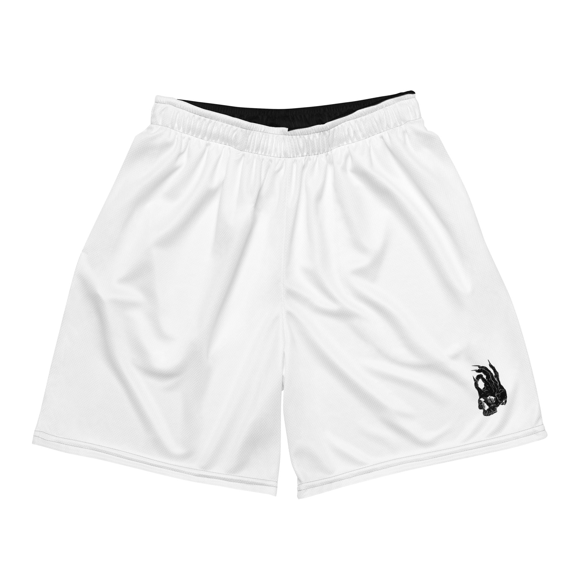 Hellbeing white mesh gym shorts, front detail