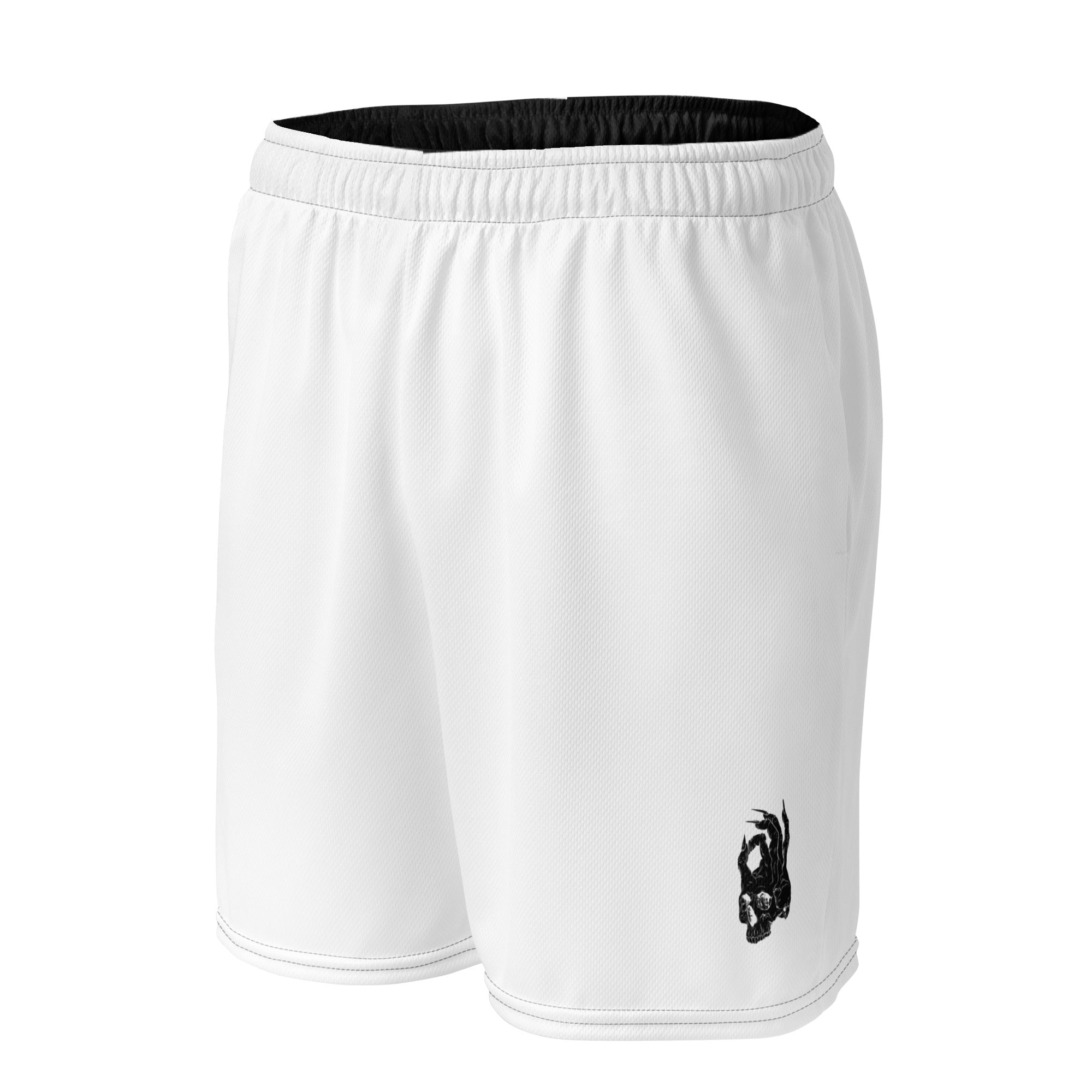 Hellbeing white mesh gym shorts, front view