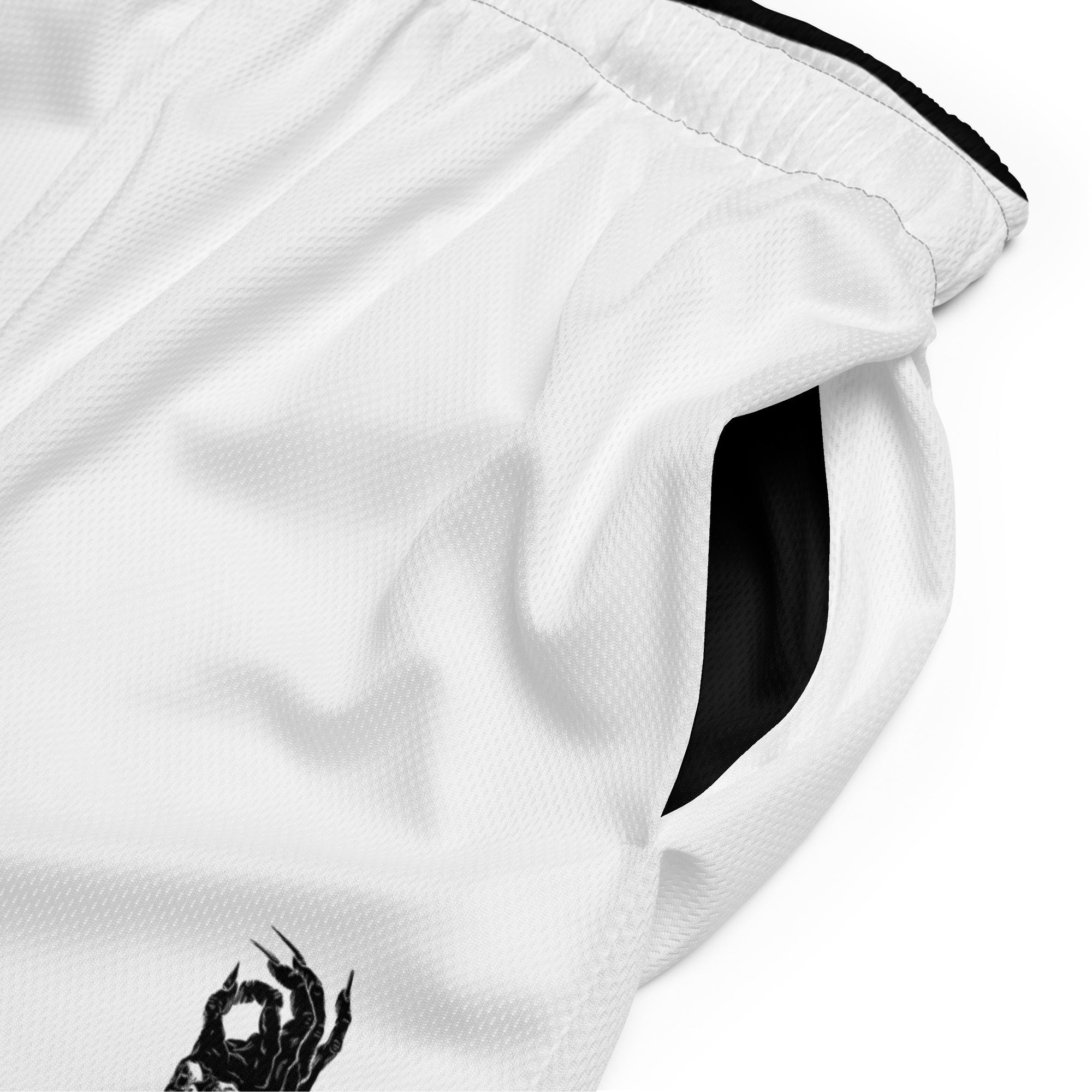 Hellbeing white mesh gym shorts, pocket detail