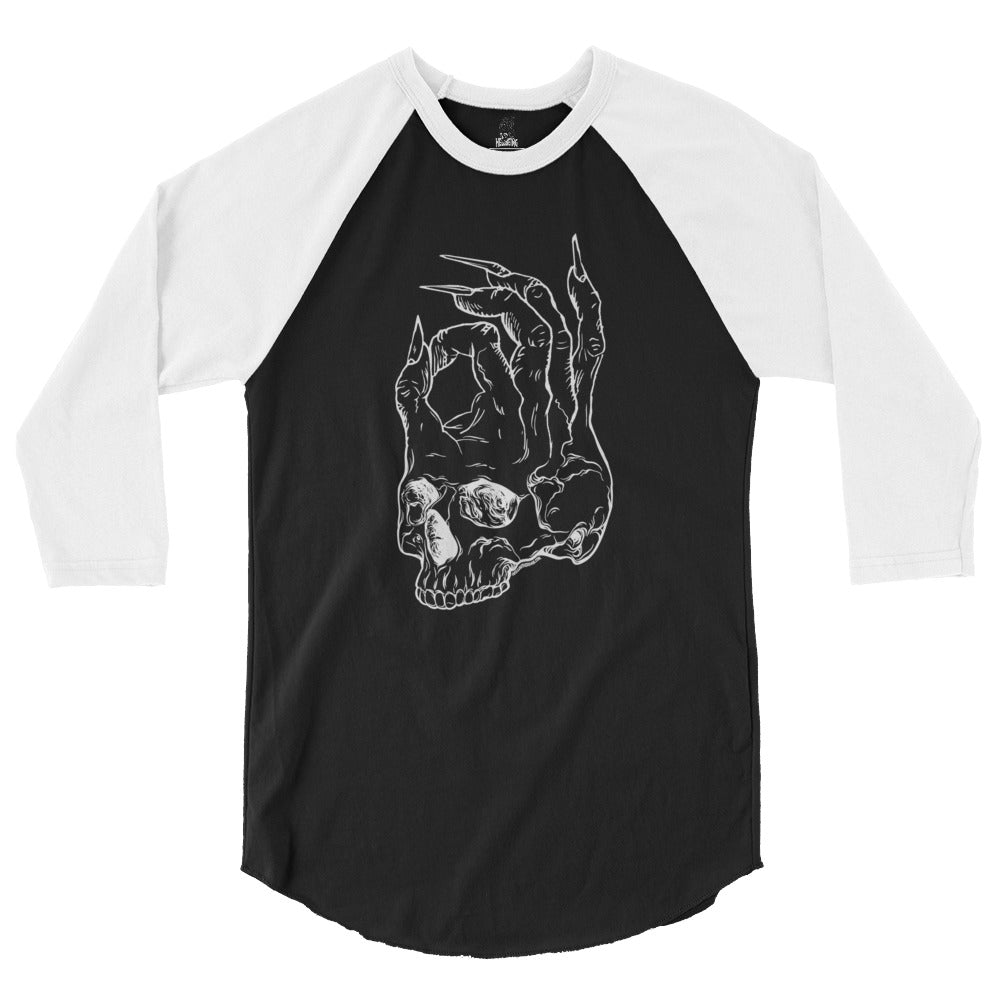 Hellbeing skull logo 3/4 sleeve raglan shirt in black and white