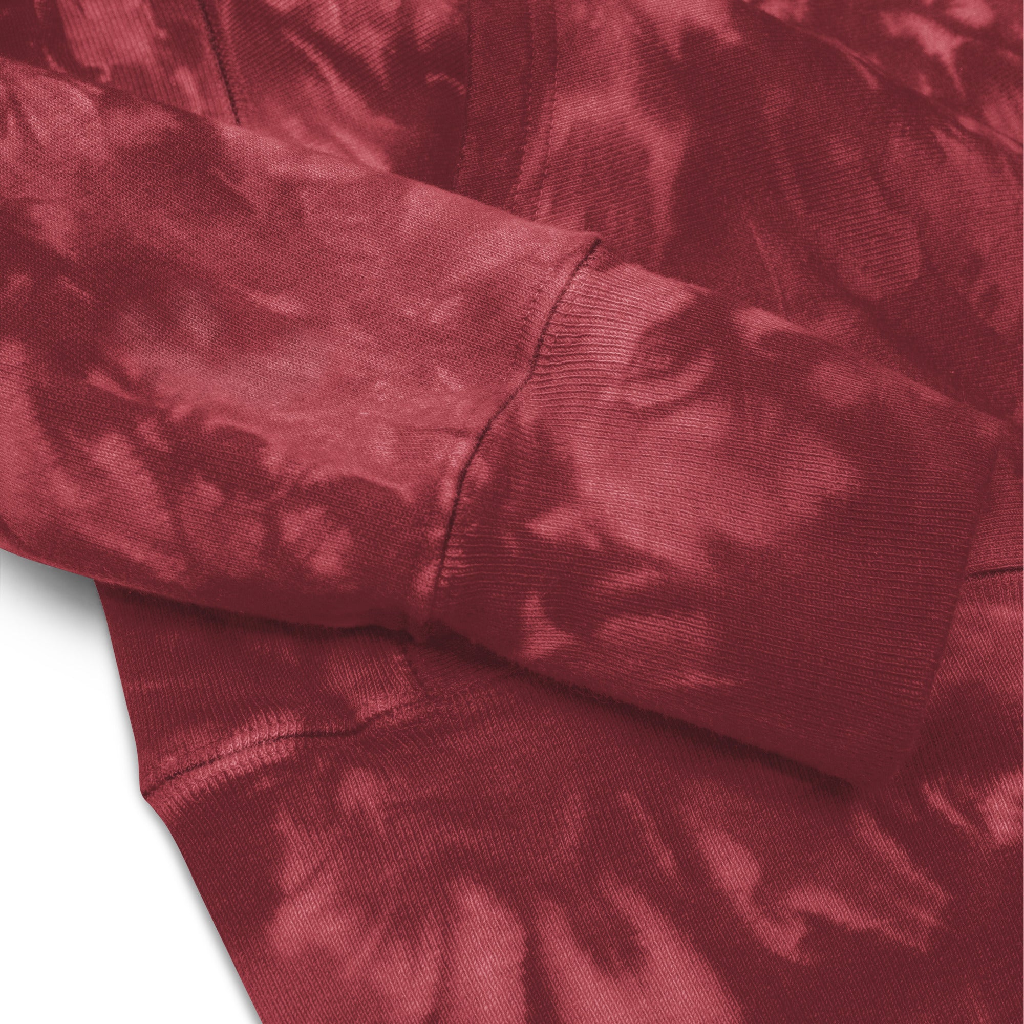 Hellbeing skull Champion tie-dye hoodie in mulled berry, sleeve embroidery detail
