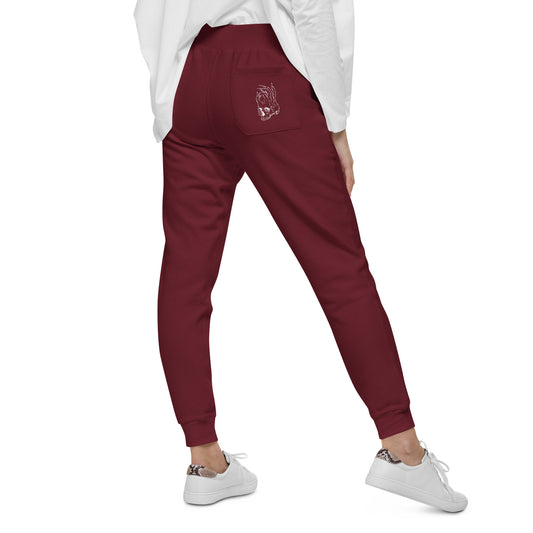 Hellbeing skull logo back of burgundy fleece sweatpants