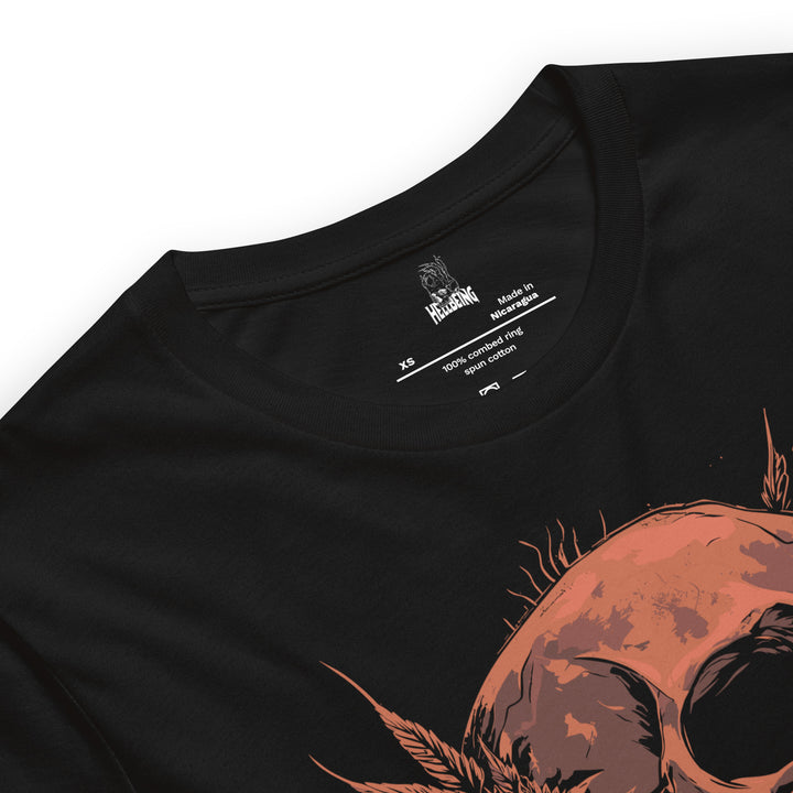 Hellbeing Lava Cake strain skull tee in black, folded view