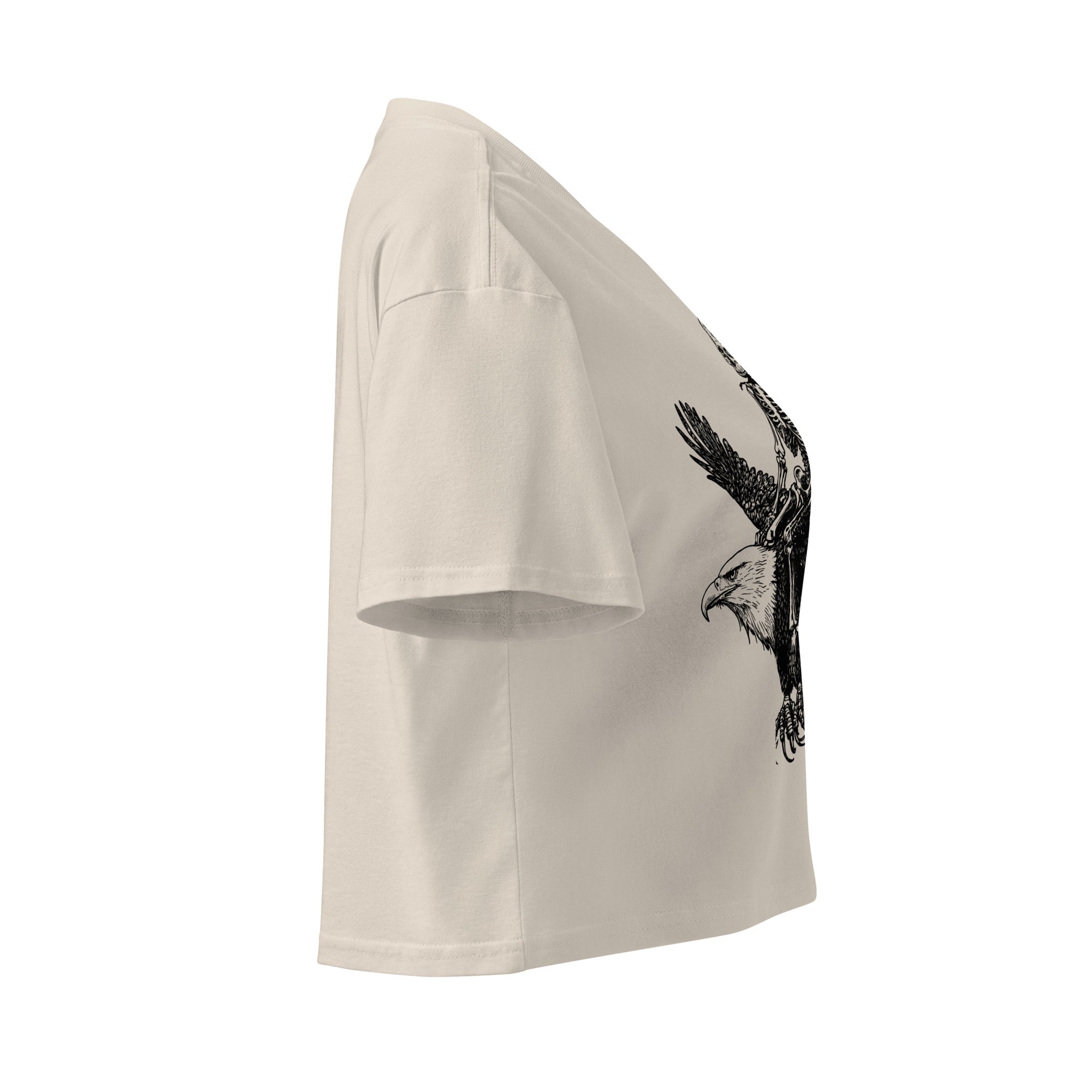 Right side of Off-white Hellbeing Skeleton riding an eagle women's crop-top