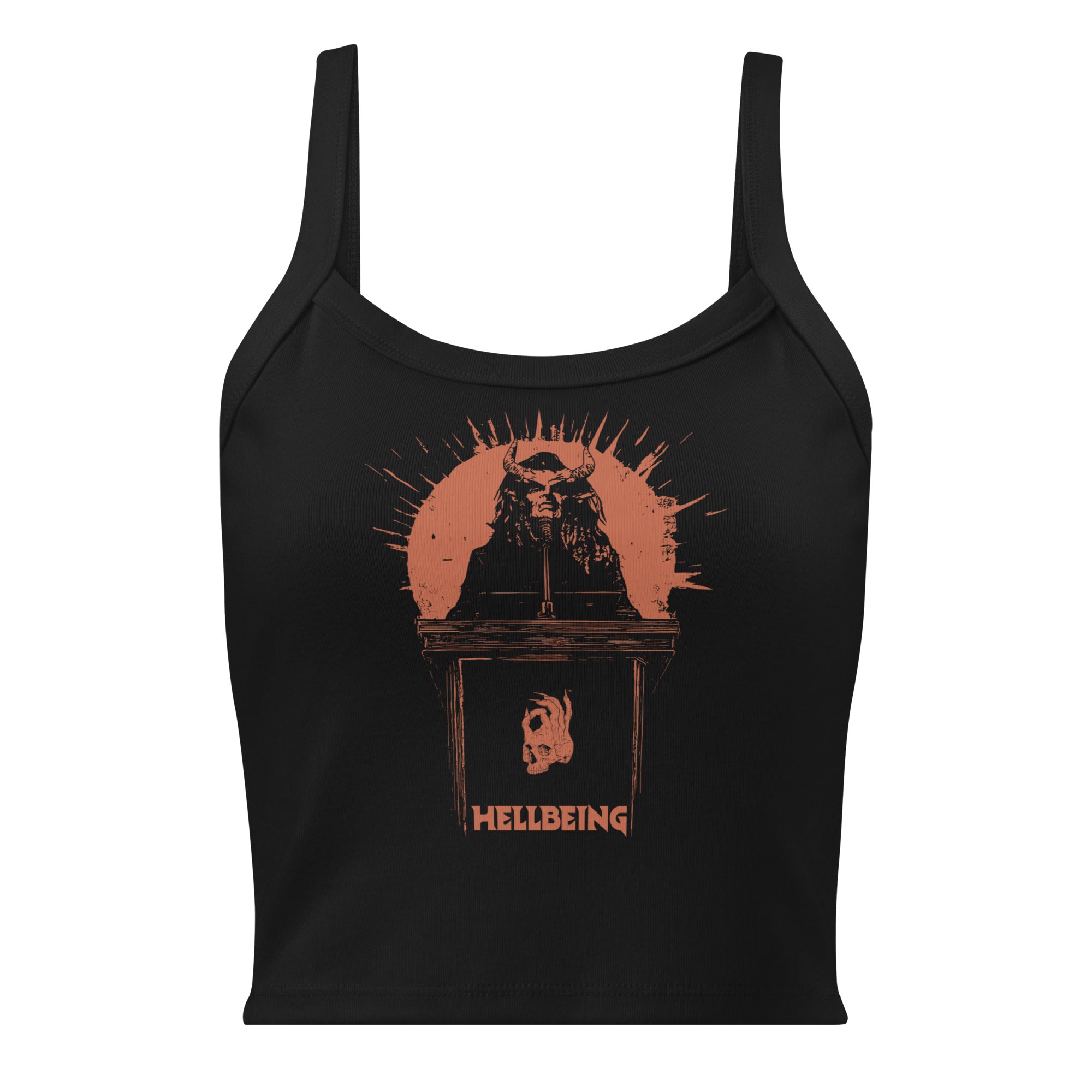 Hellbeing micro-rib tank top in black, front view