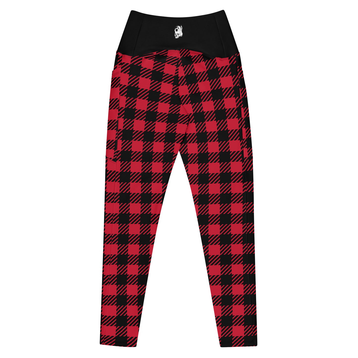 Hellbeing red plaid crossover leggings with pockets